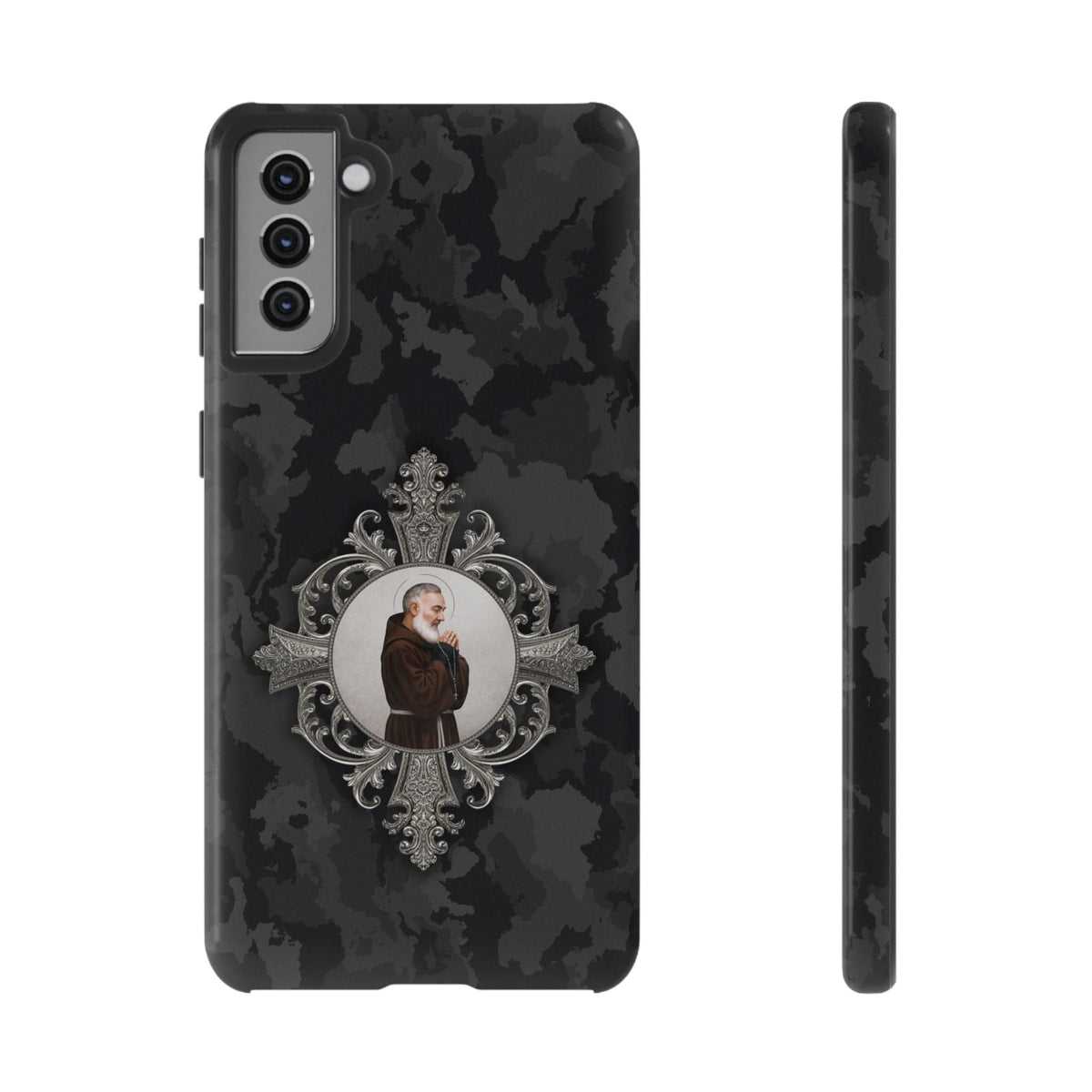 St. Padre Pio Hard Phone Case (Black Camo) Copyright VENXARA