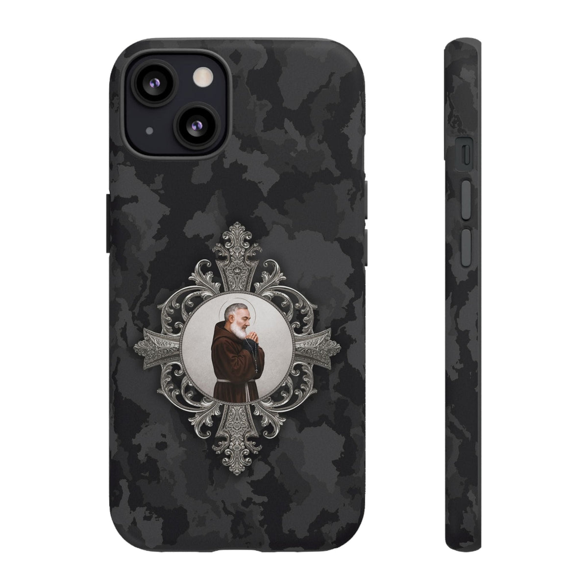 St. Padre Pio Hard Phone Case (Black Camo) Copyright VENXARA