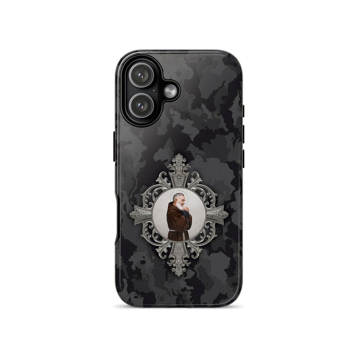 St. Padre Pio Hard Phone Case (Black Camo) Copyright VENXARA