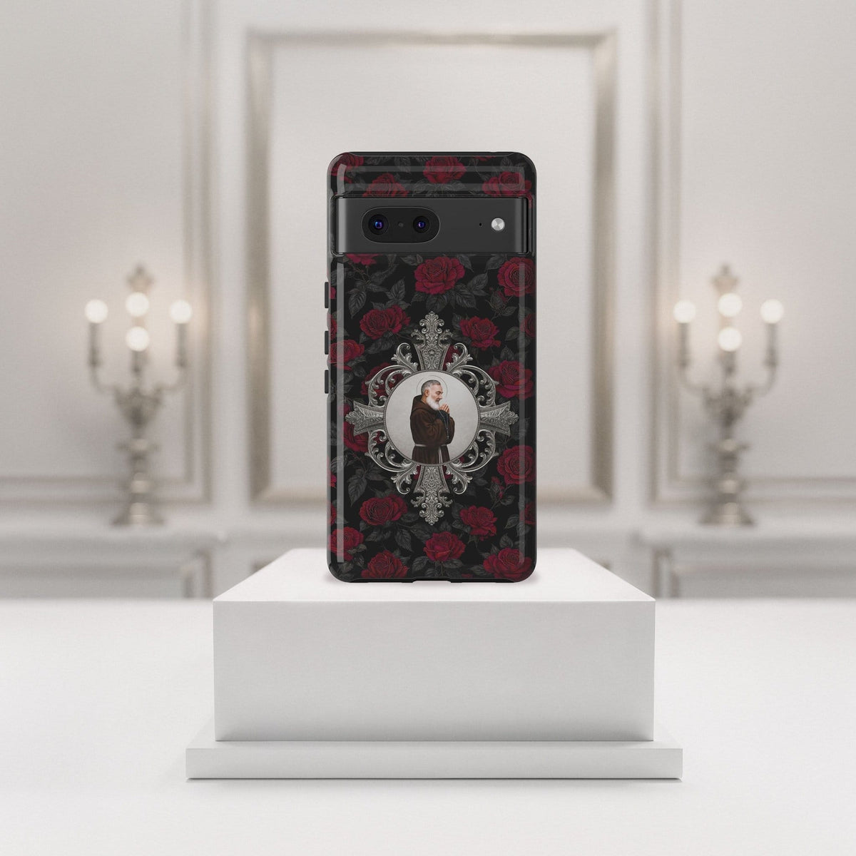St. Padre Pio Hard Phone Case (Roses) Copyright VENXARA