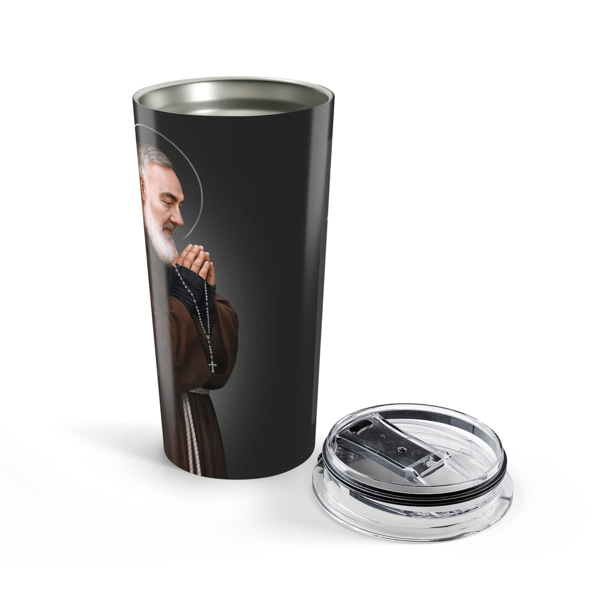 St. Padre Pio Lord's Prayer Tumbler (Ash 20 oz) Copyright VENXARA