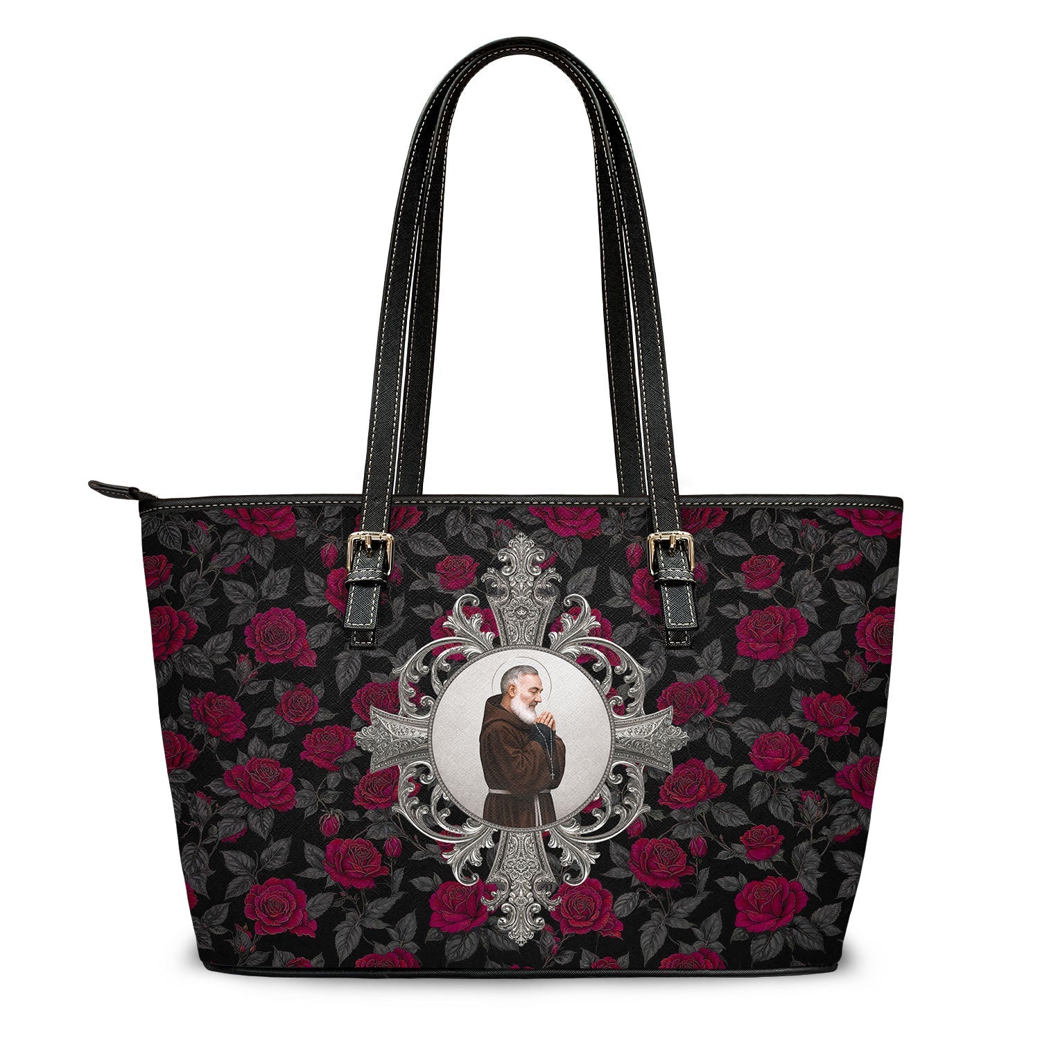 St. Padre Pio Tote Bag (Roses) - Venxara