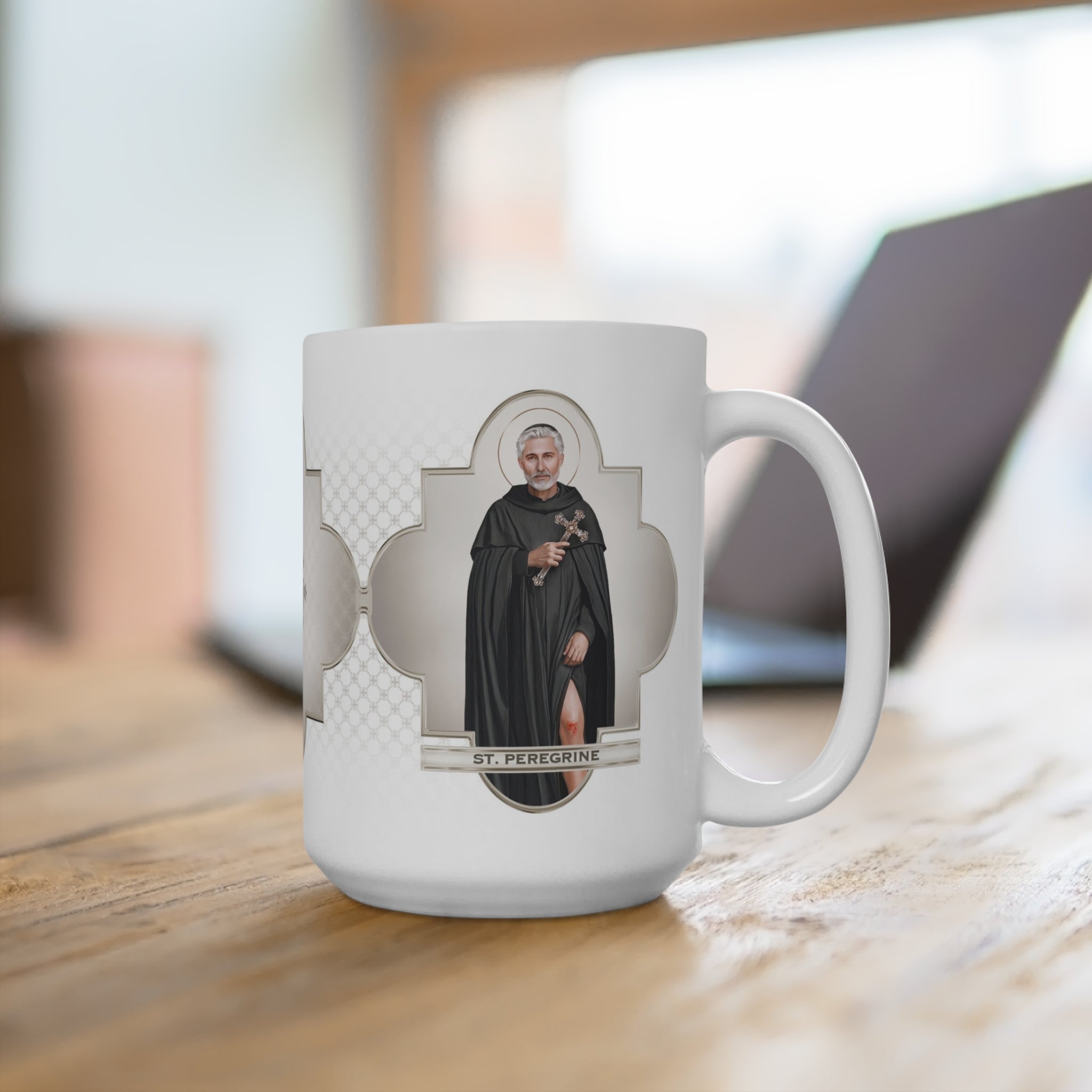 St. Peregrine Ceramic Mug (White 15 oz) - VENXARA®