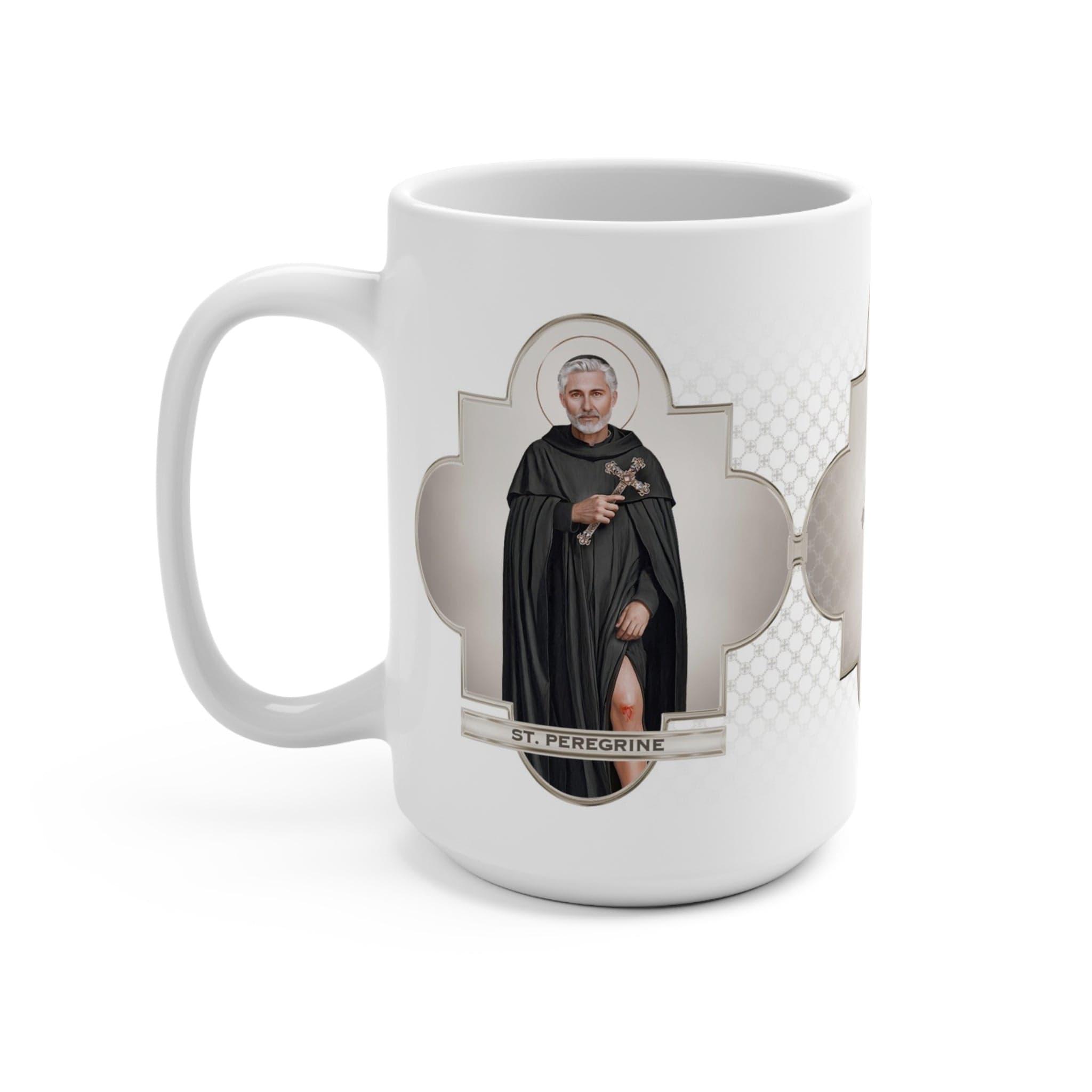 St. Peregrine Ceramic Mug (White 15 oz) Copyright VENXARA