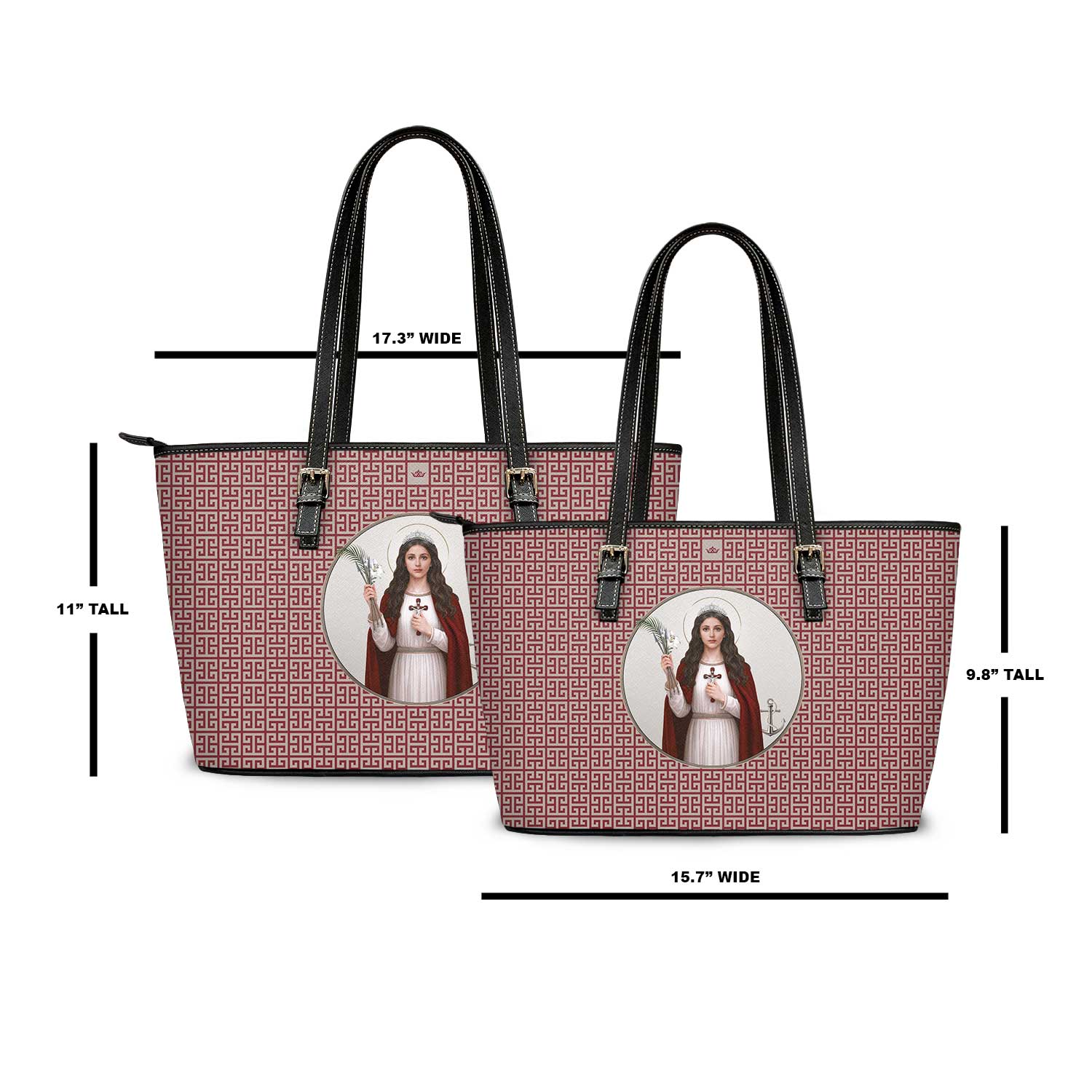 St. Philomena Greek Key Tote Bag (Red) - Venxara