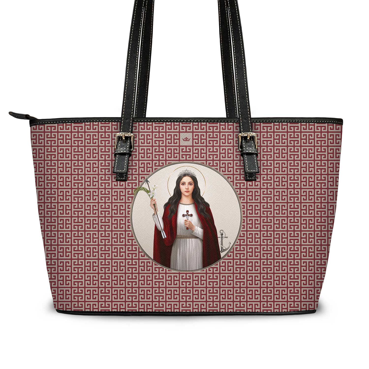 St. Philomena Greek Key Tote Bag (Red) - VENXARA®