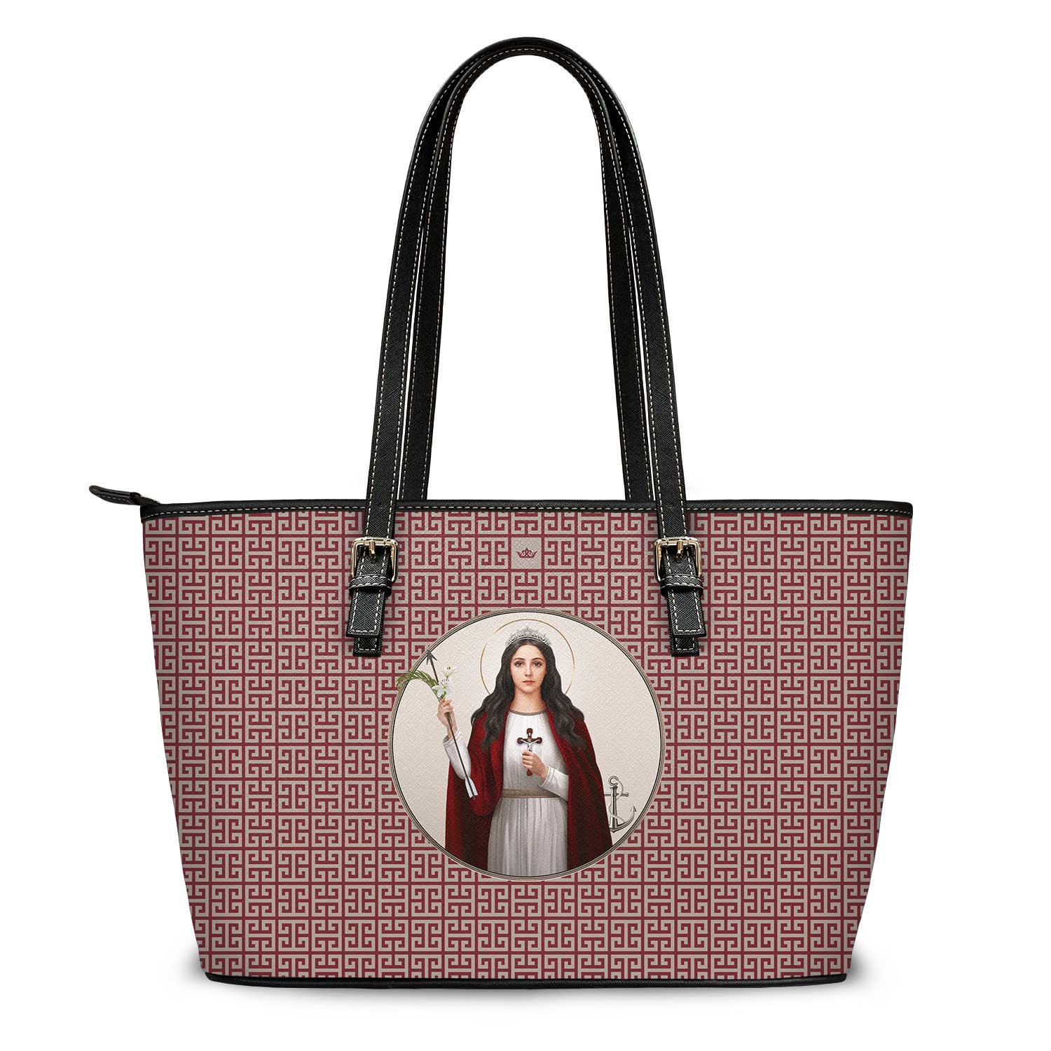 St. Philomena Greek Key Tote Bag (Red) - VENXARA®