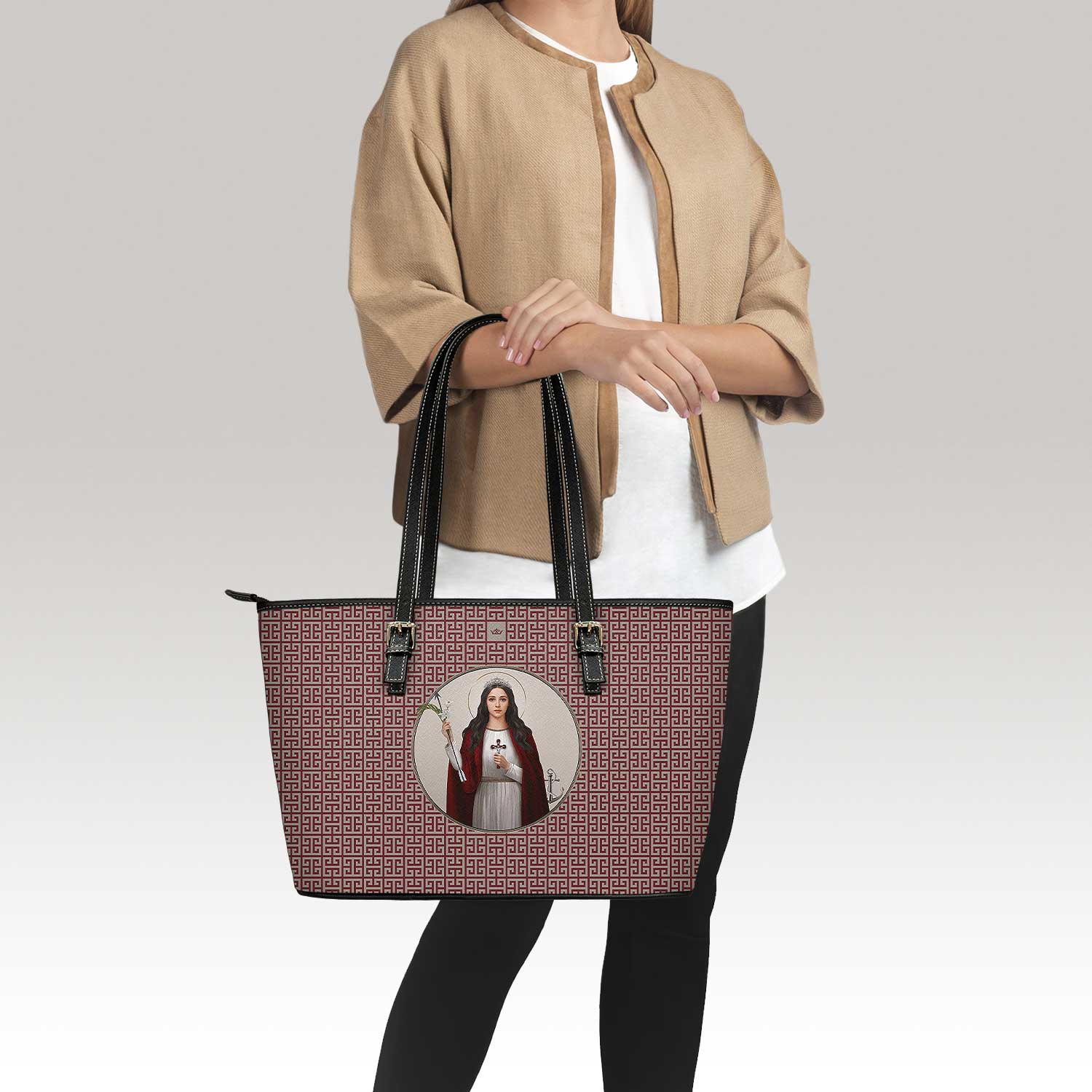 St. Philomena Greek Key Tote Bag (Red) - VENXARA®