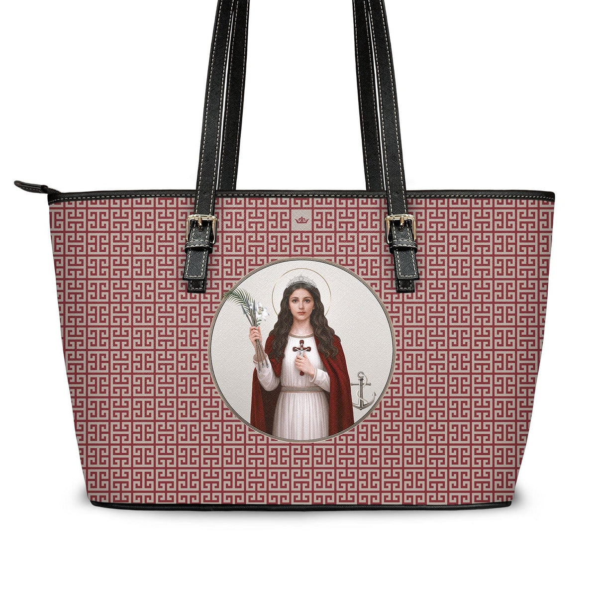 St. Philomena Greek Key Tote Bag (Red) Copyright VENXARA