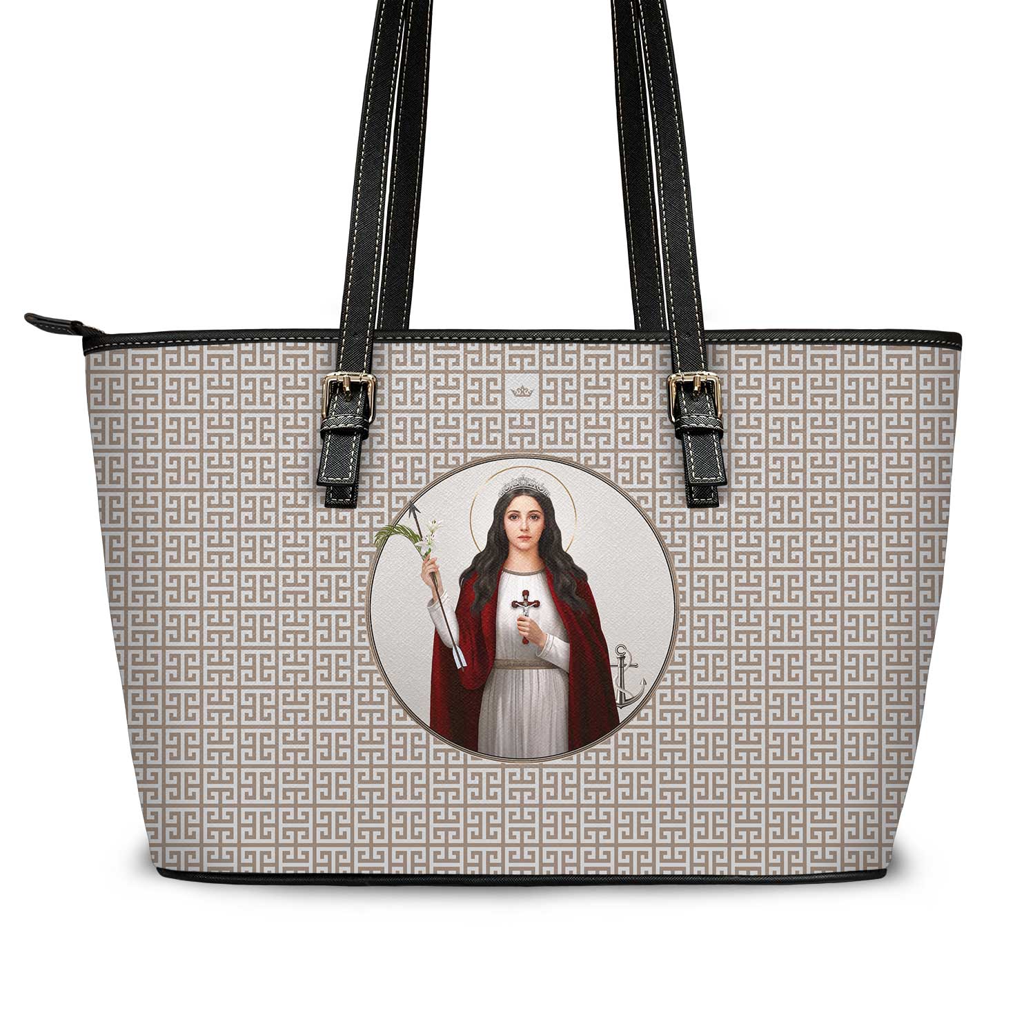 St. Philomena Greek Key Tote Bag (Tan) - VENXARA®