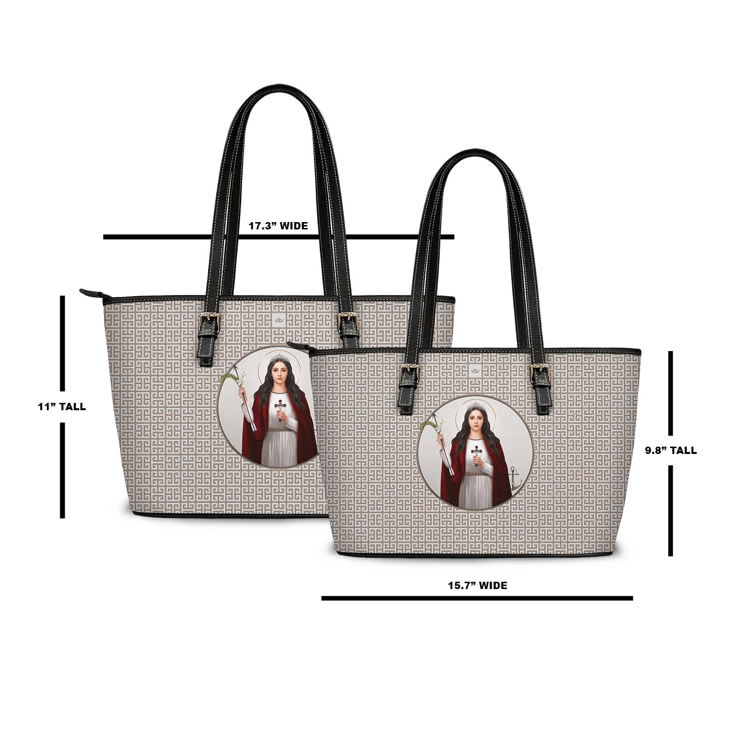 St. Philomena Greek Key Tote Bag (Tan) - VENXARA®