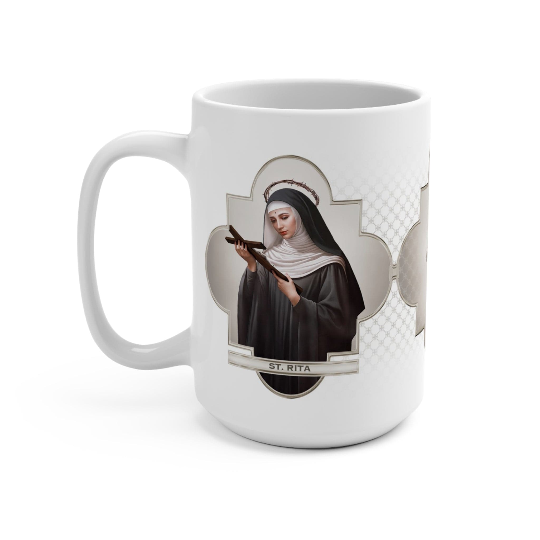 St. Rita of Cascia Ceramic Mug (White 15 oz) Copyright VENXARA