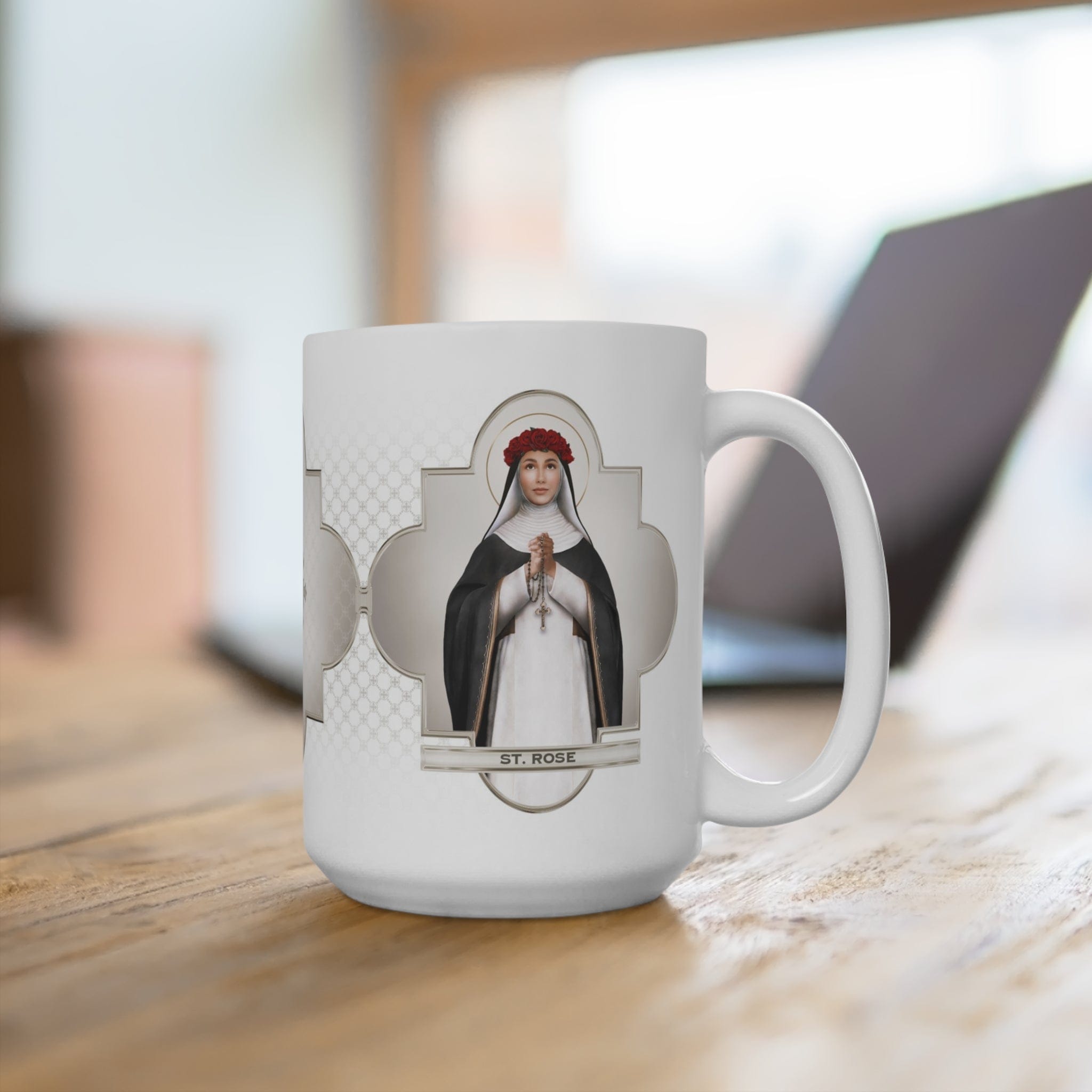 St. Rose of Lima Ceramic Mug (White 15 oz) Copyright VENXARA