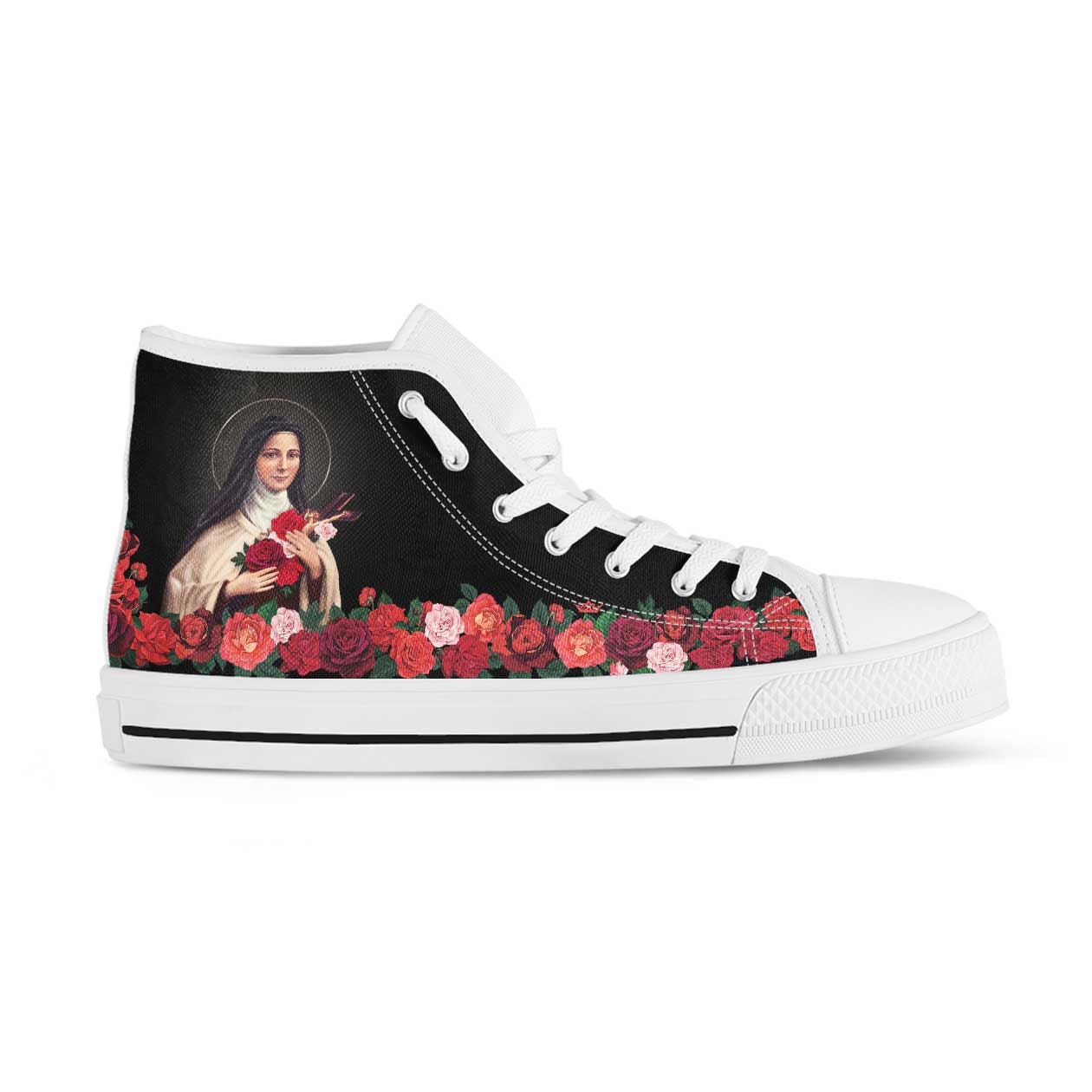 St. Therese of Lisieux Canvas High Top Shoes (Black/White) - VENXARA®