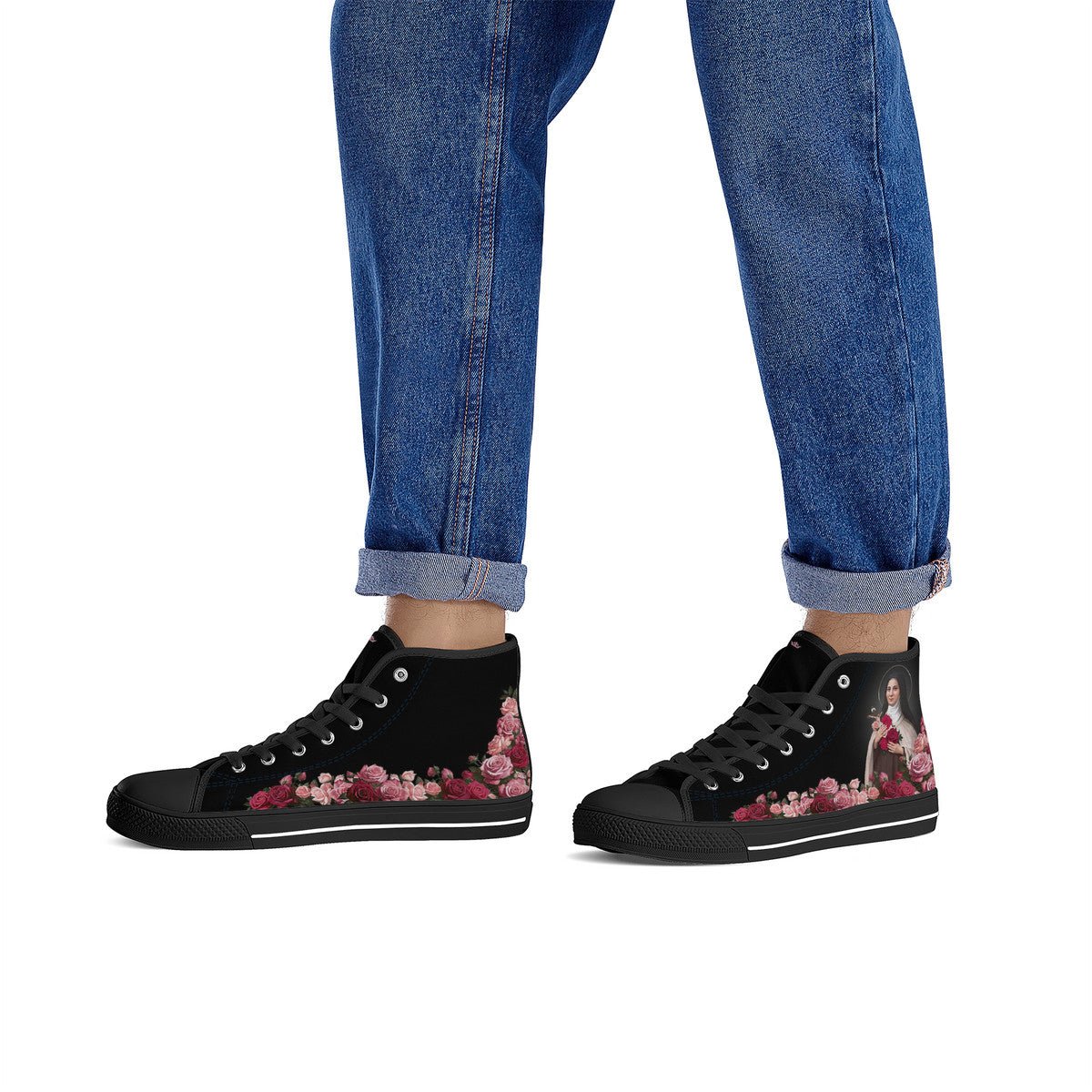 St. Therese of Lisieux Comfort Canvas High Top Shoes (Black/Black) - VENXARA®