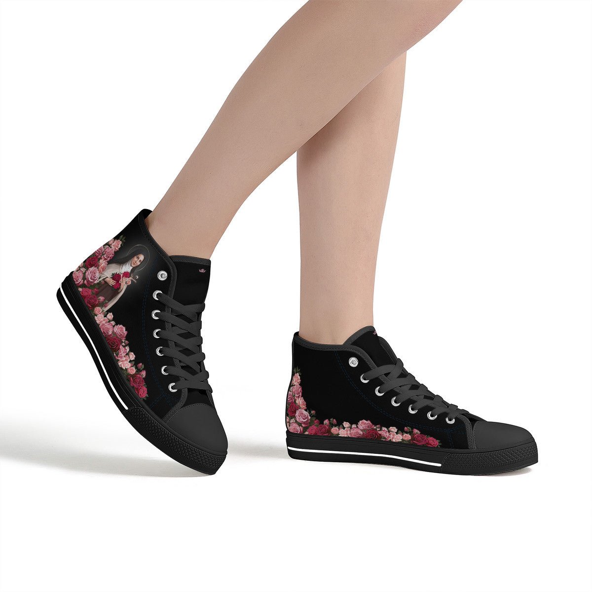 St. Therese of Lisieux Comfort Canvas High Top Shoes (Black/Black) - VENXARA®