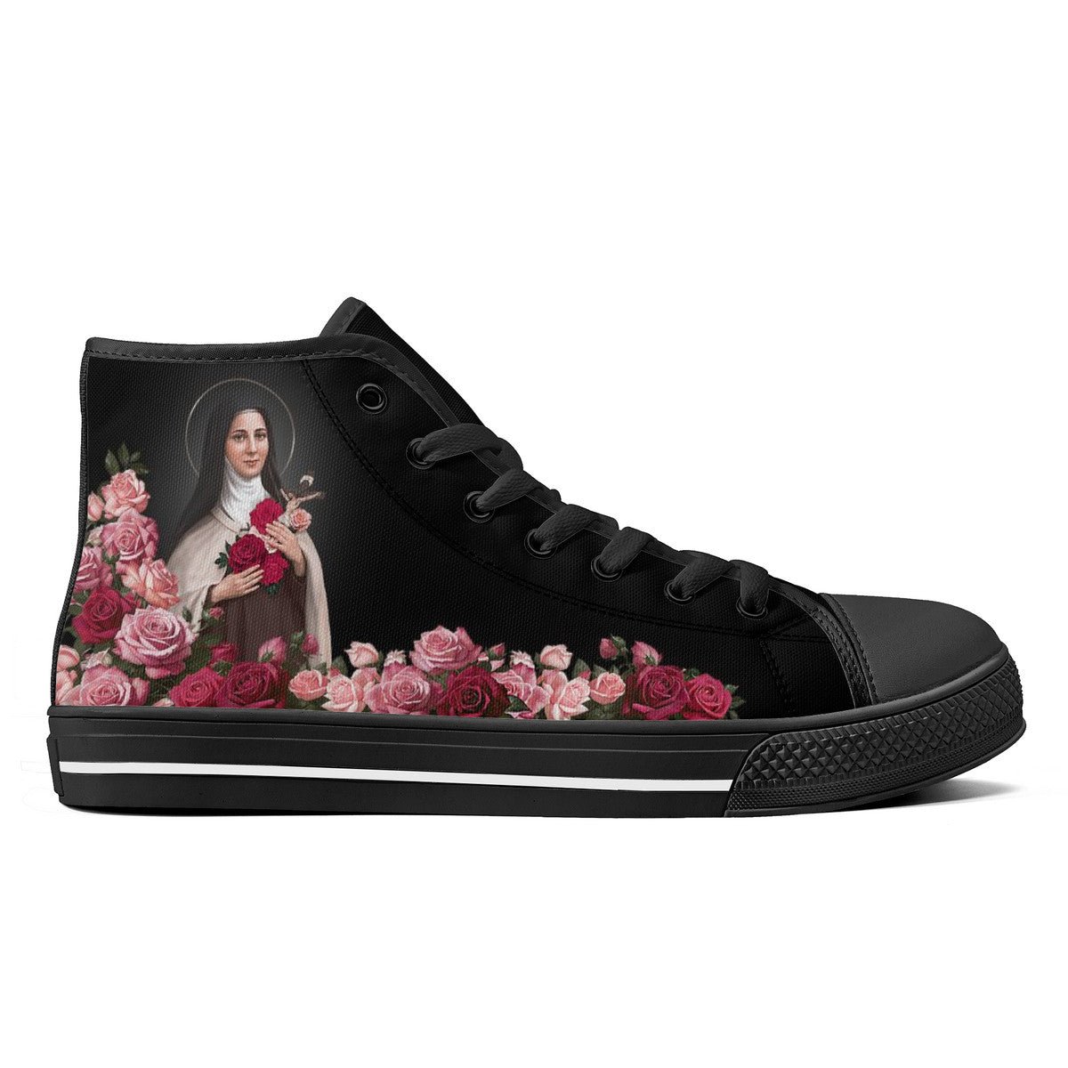 St. Therese of Lisieux Comfort Canvas High Top Shoes (Black/Black) - VENXARA®