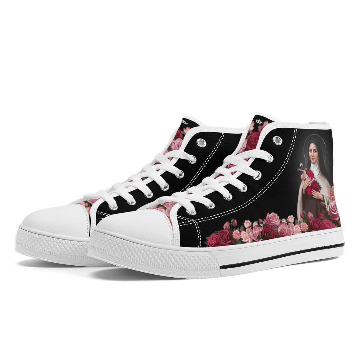 St. Therese of Lisieux Comfort Canvas High Top Shoes (Black/White) - VENXARA®