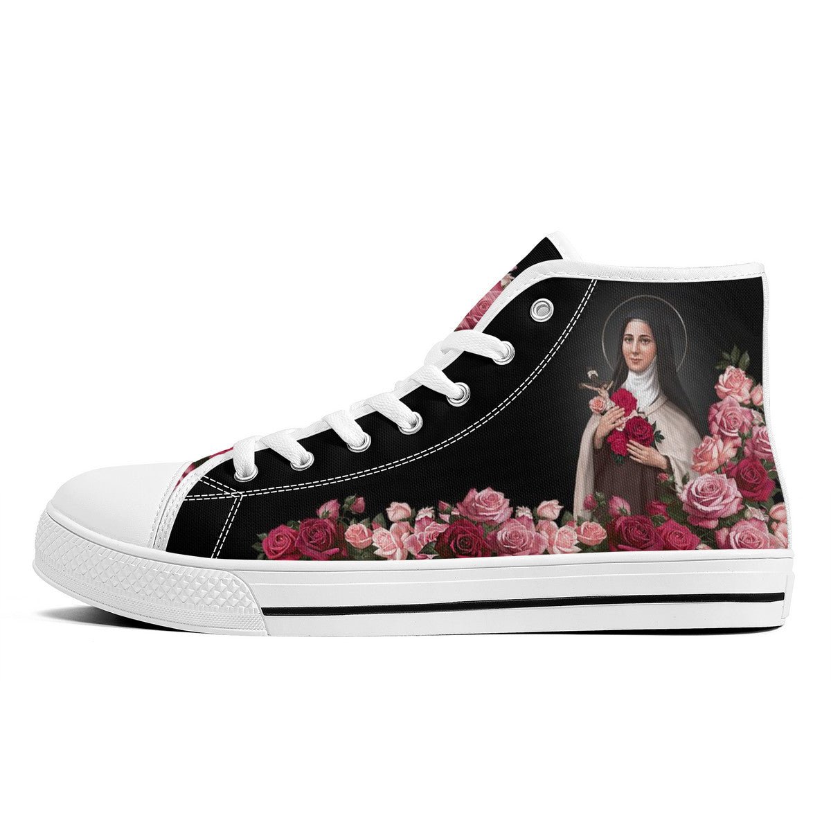 St. Therese of Lisieux Comfort Canvas High Top Shoes (Black/White) - VENXARA®