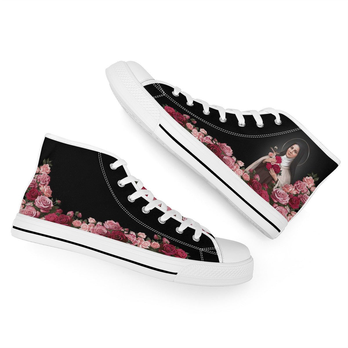 St. Therese of Lisieux Comfort Canvas High Top Shoes (Black/White) - VENXARA®