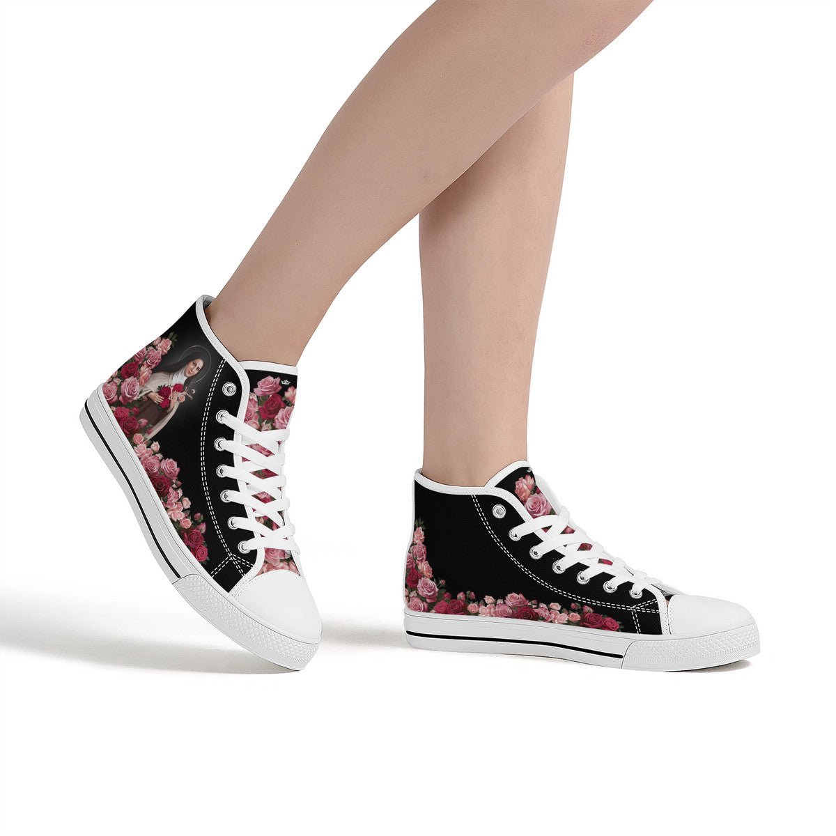 St. Therese of Lisieux Comfort Canvas High Top Shoes (Black/White) - VENXARA®