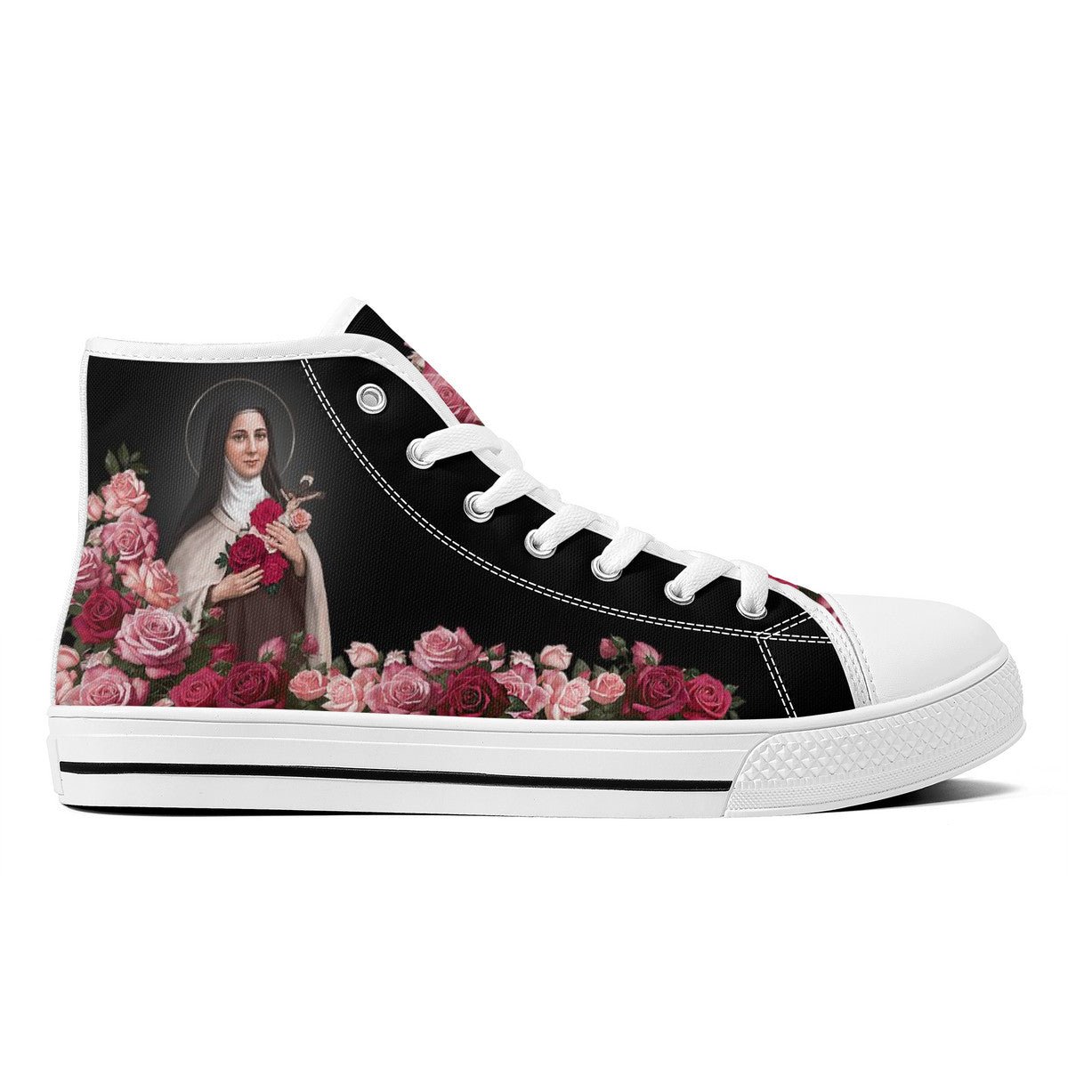 St. Therese of Lisieux Comfort Canvas High Top Shoes (Black/White) - VENXARA®