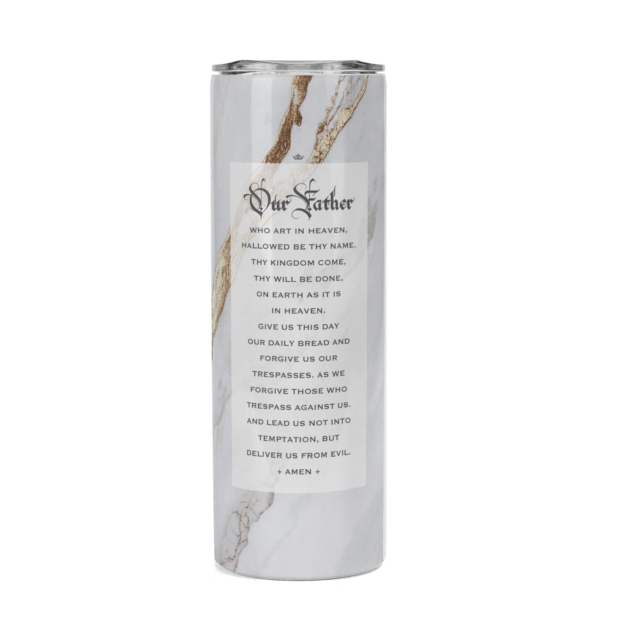 St. Therese of Lisieux Lord's Prayer Skinny Tumbler (Blanc Marble 20 oz) Copyright VENXARA