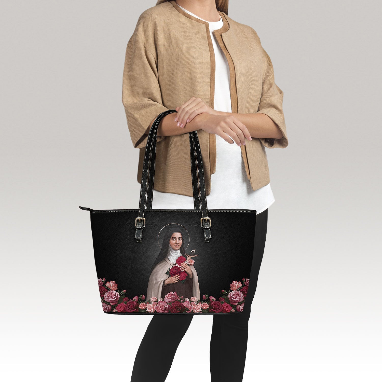 St. Therese of Lisieux Tote Bag (Black) - VENXARA®