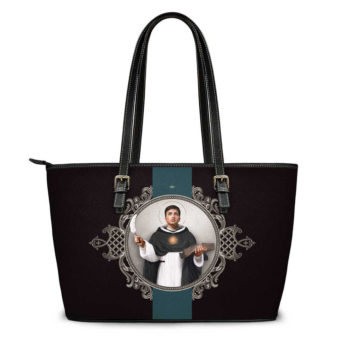 St. Thomas Aquinas Medallion Tote Bag (Black) Copyright VENXARA