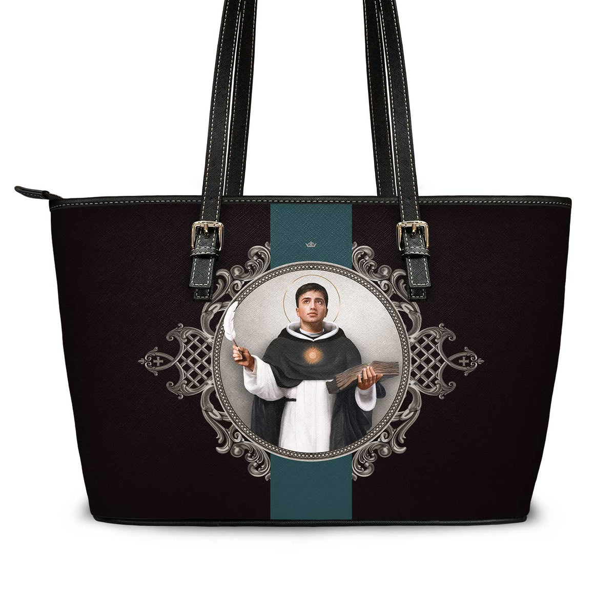 St. Thomas Aquinas Medallion Tote Bag (Black) Copyright VENXARA