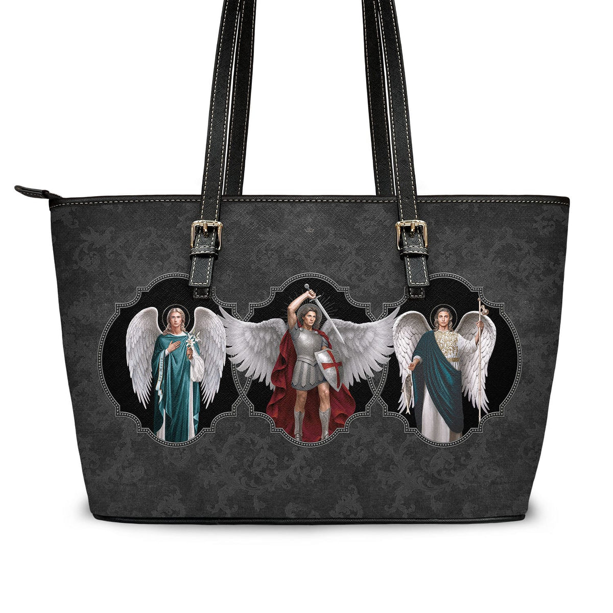The Archangels Tote Bag (Damask Charcoal) Copyright VENXARA