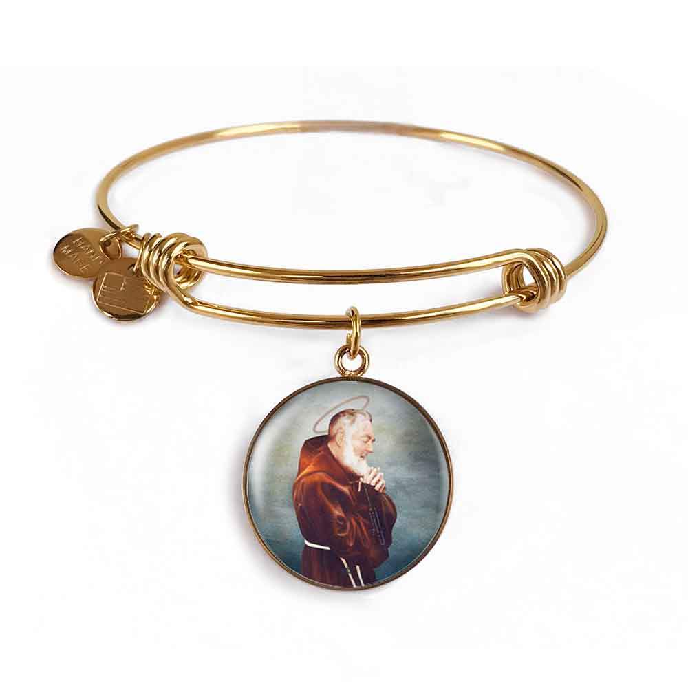 St. Pio Charm Bangle Bracelet in 18k Gold Finish