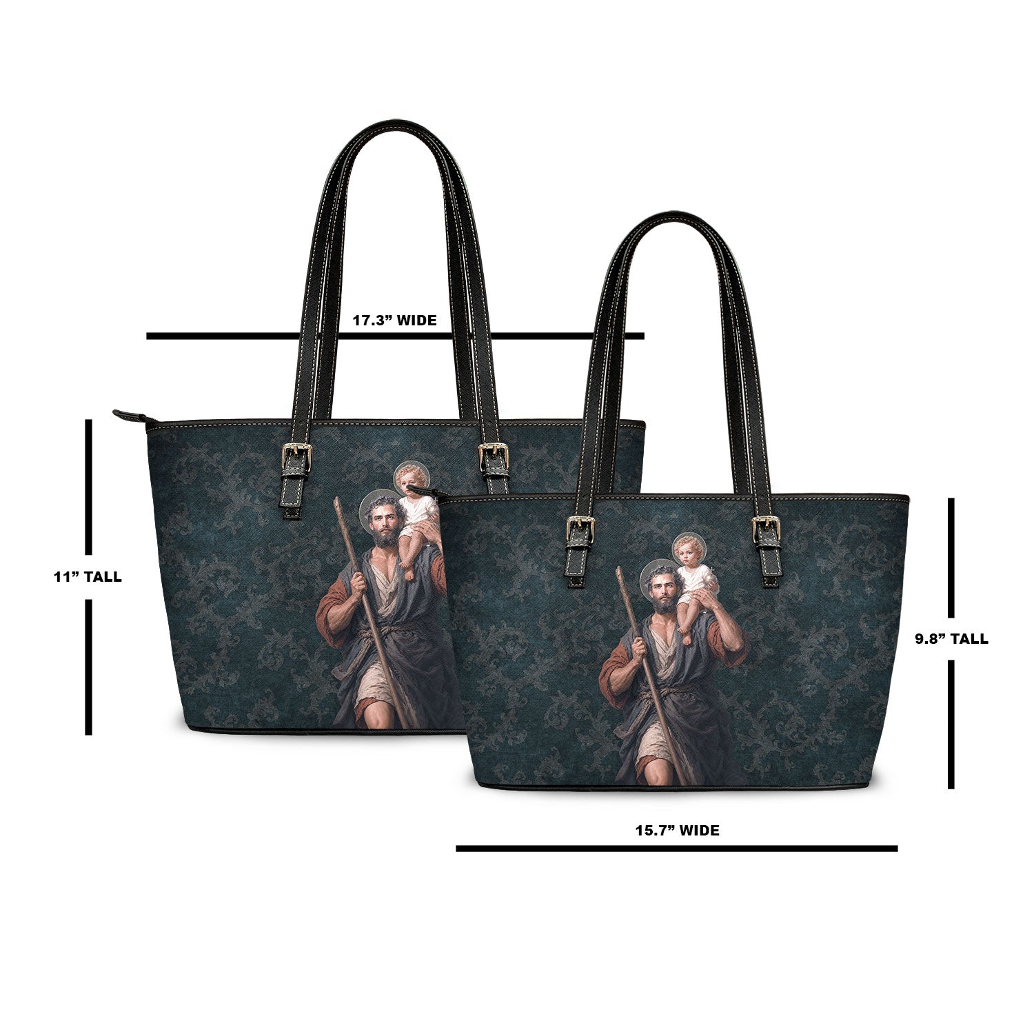 St. Christopher Tote Bag (Damask Dark Blue)
