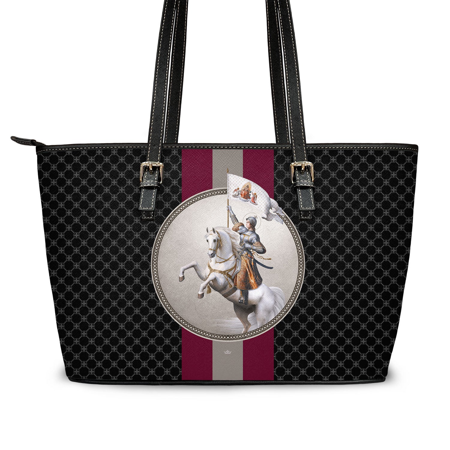 St. Joan of Arc in Battle Medallion Tote Bag (Charcoal)