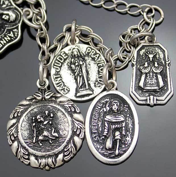 Assembly of Saints Bracelet of Medals in Antique Silver