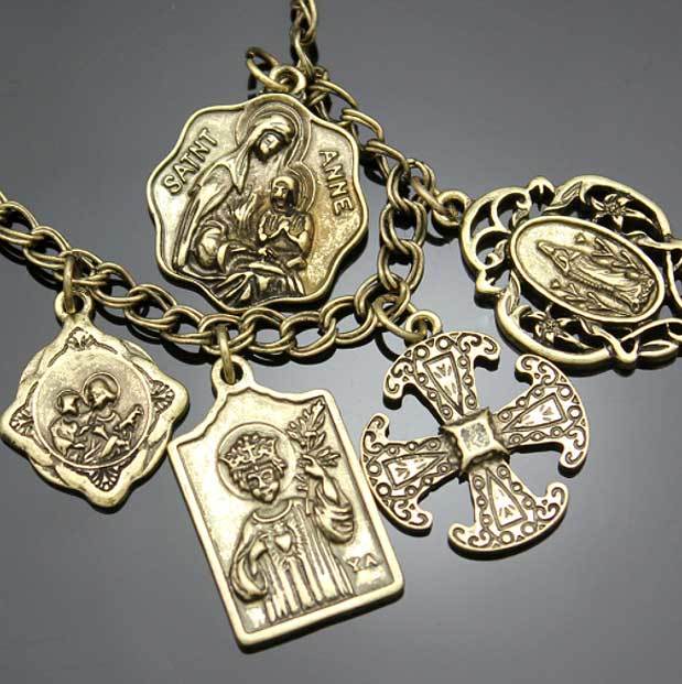 Assembly of Saints Bracelet of Medals in Antique Gold