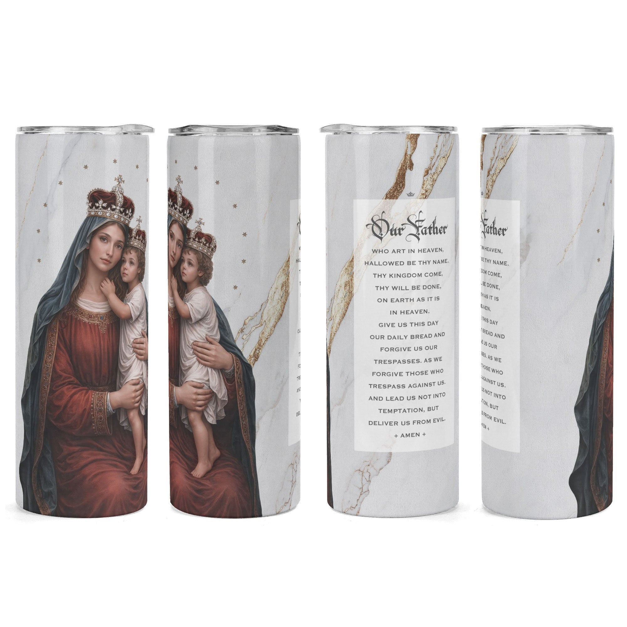 Divine King and Queen Lords Prayer Skinny Tumbler (Blanc Marble 20 oz) - VENXARA