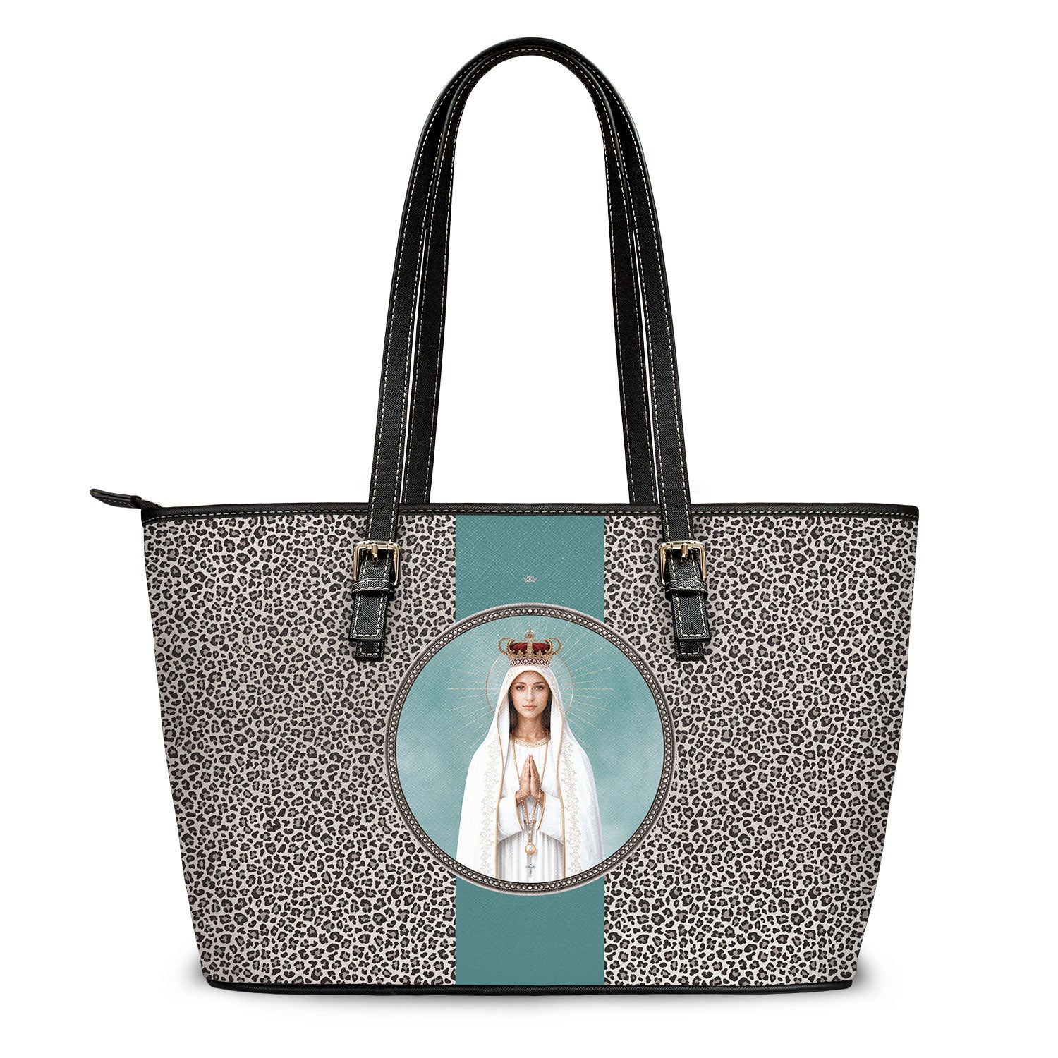 Our Lady of Fatima Medallion Tote Bag (Leopard) - Venxara