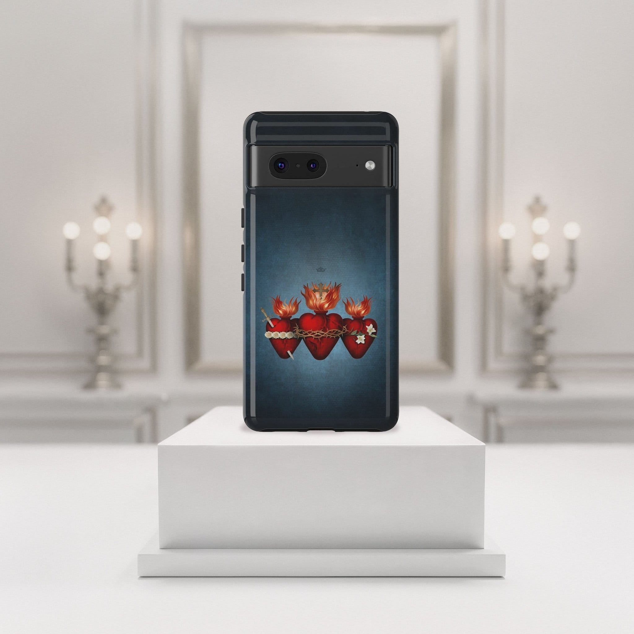 Holy Family Hearts Hard Phone Case (Vintage Blue) Copyright VENXARA