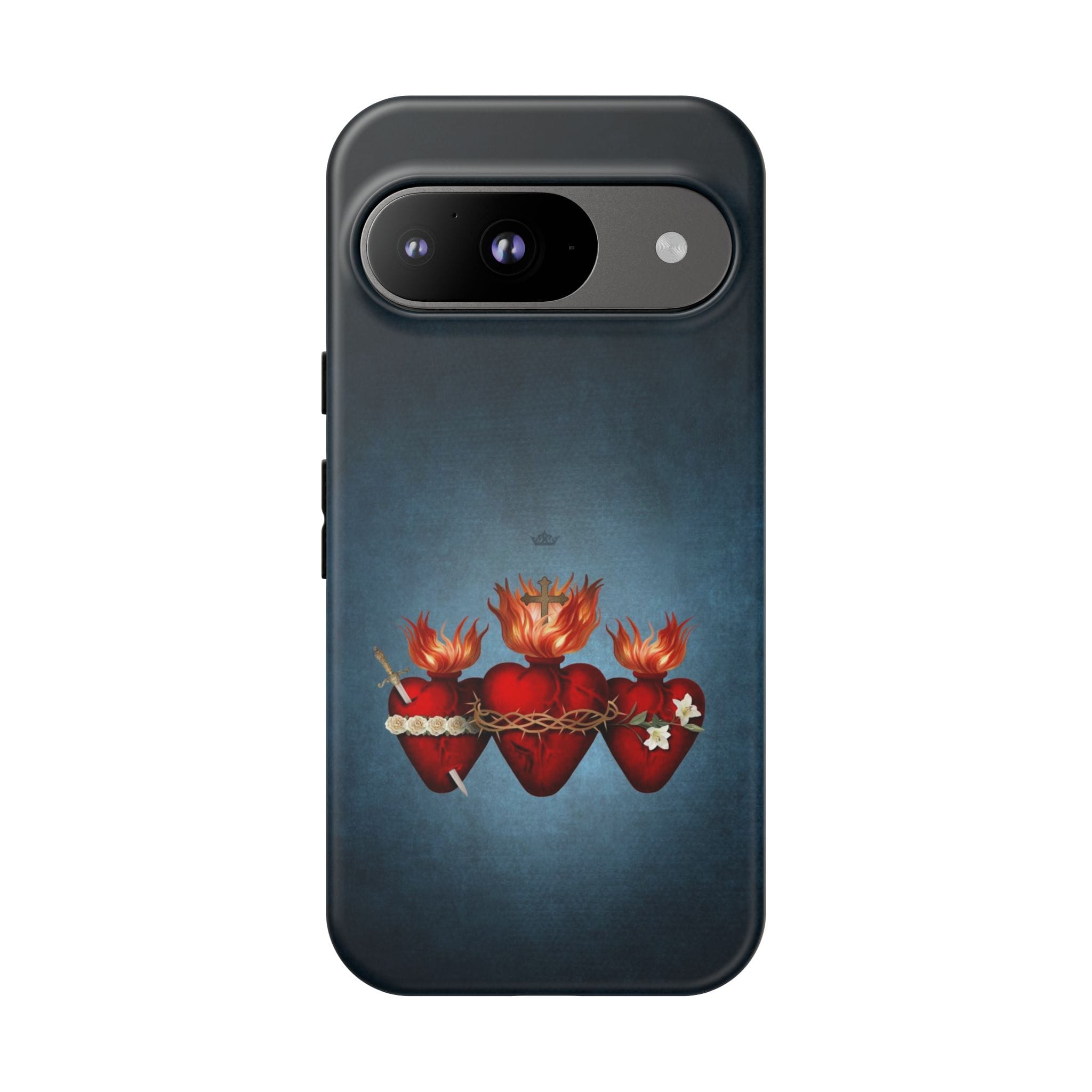 Holy Family Hearts Hard Phone Case (Vintage Blue) Copyright VENXARA
