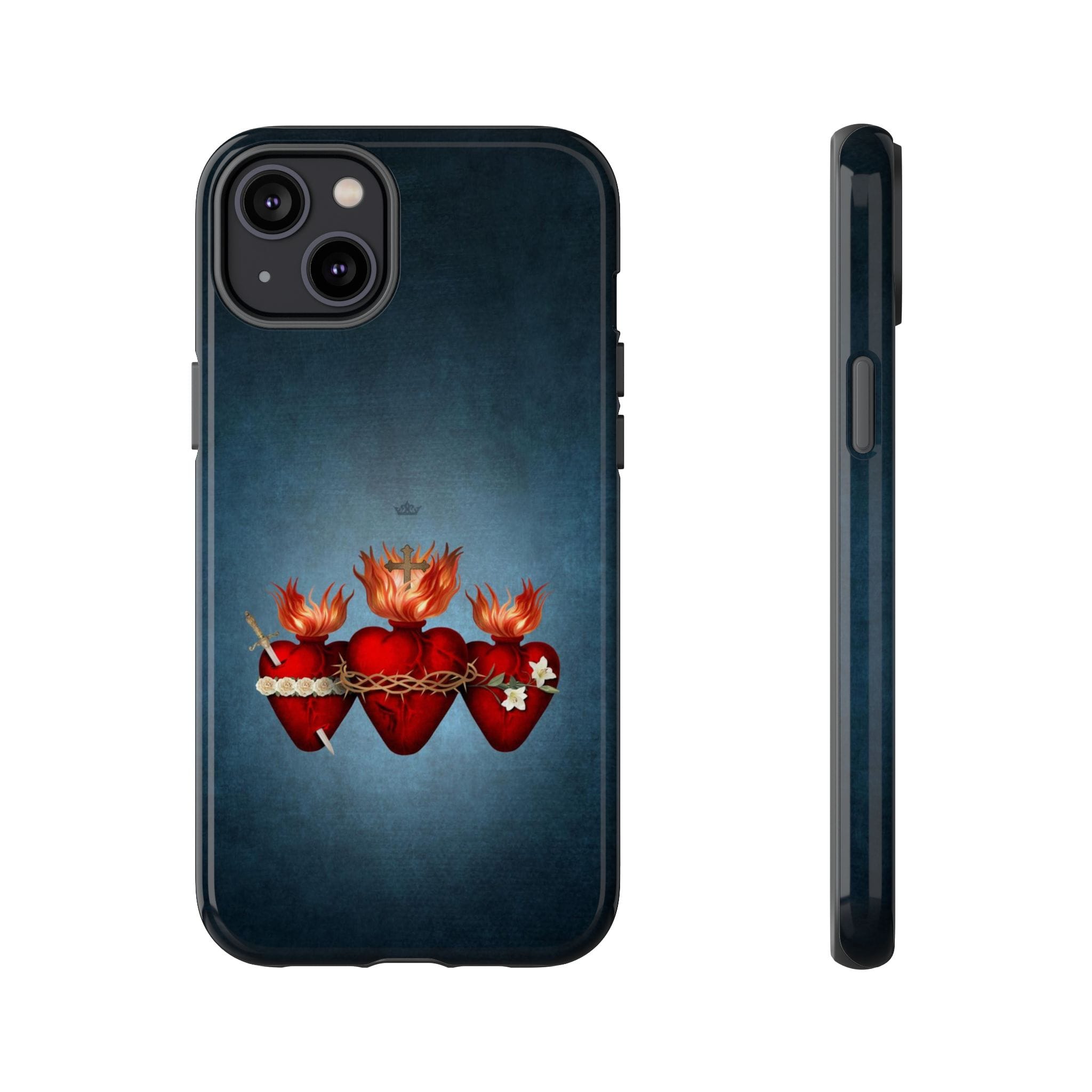 Holy Family Hearts Hard Phone Case (Vintage Blue) Copyright VENXARA