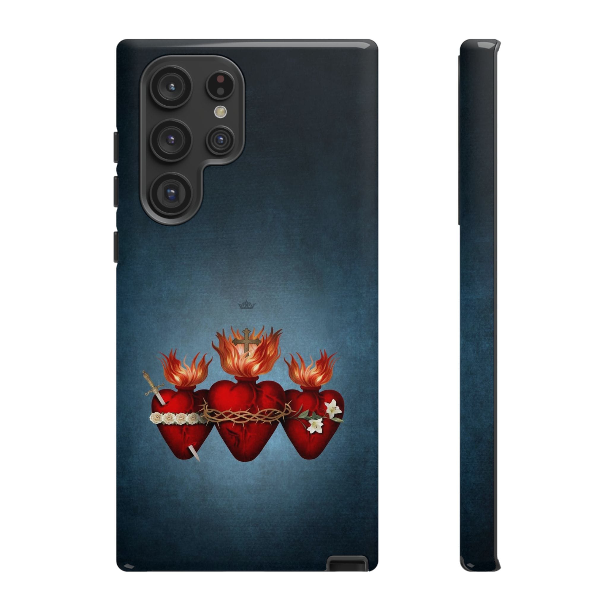 Holy Family Hearts Hard Phone Case (Vintage Blue) Copyright VENXARA