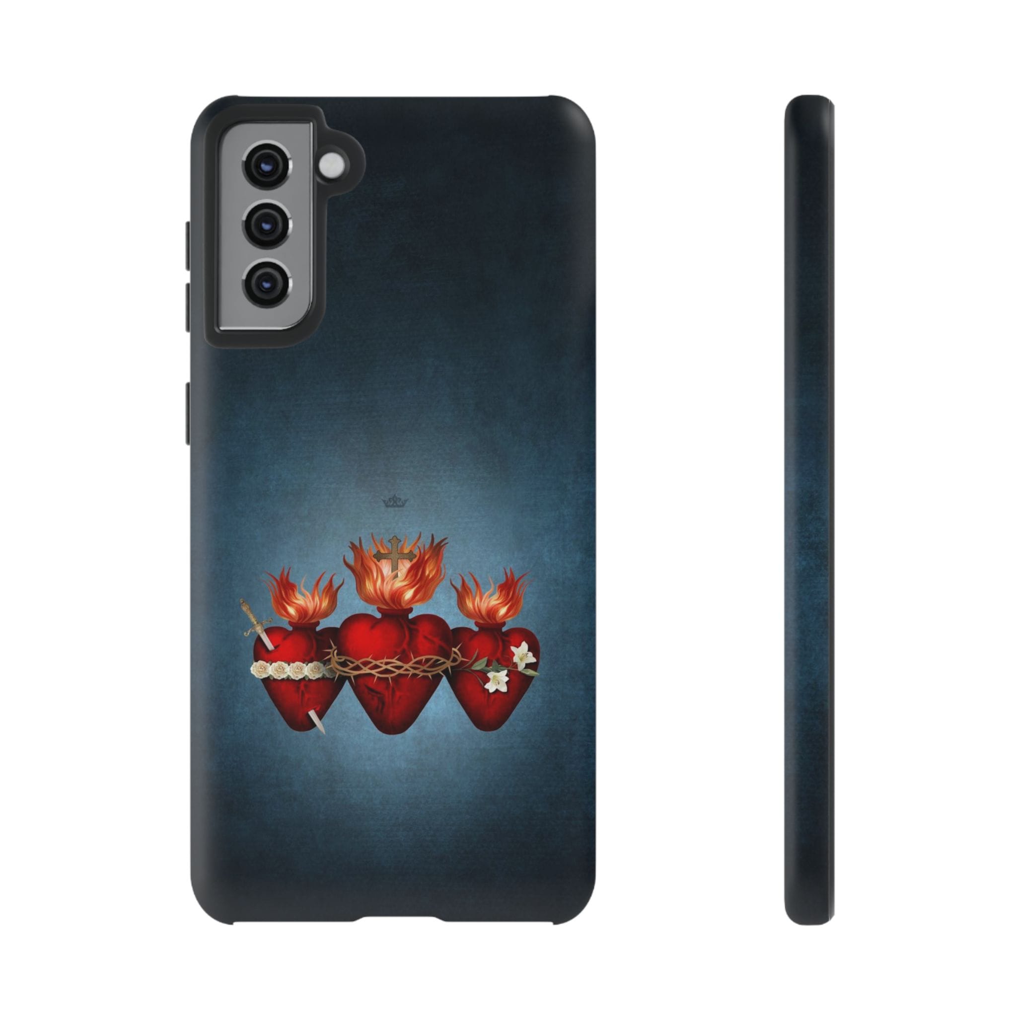 Holy Family Hearts Hard Phone Case (Vintage Blue) Copyright VENXARA