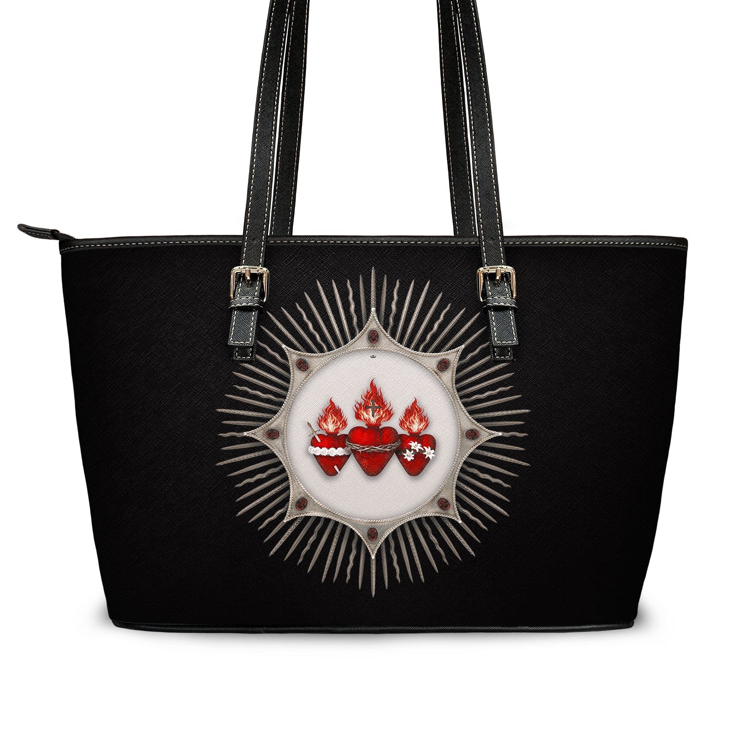 Holy Family Hearts Tote Bag (Radiant Diadem Black) - Venxara