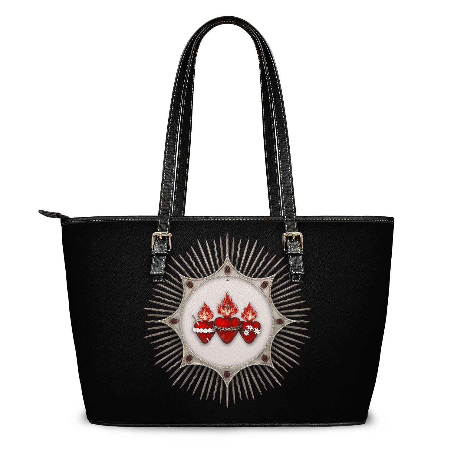 Holy Family Hearts Tote Bag (Radiant Diadem Black) - Venxara