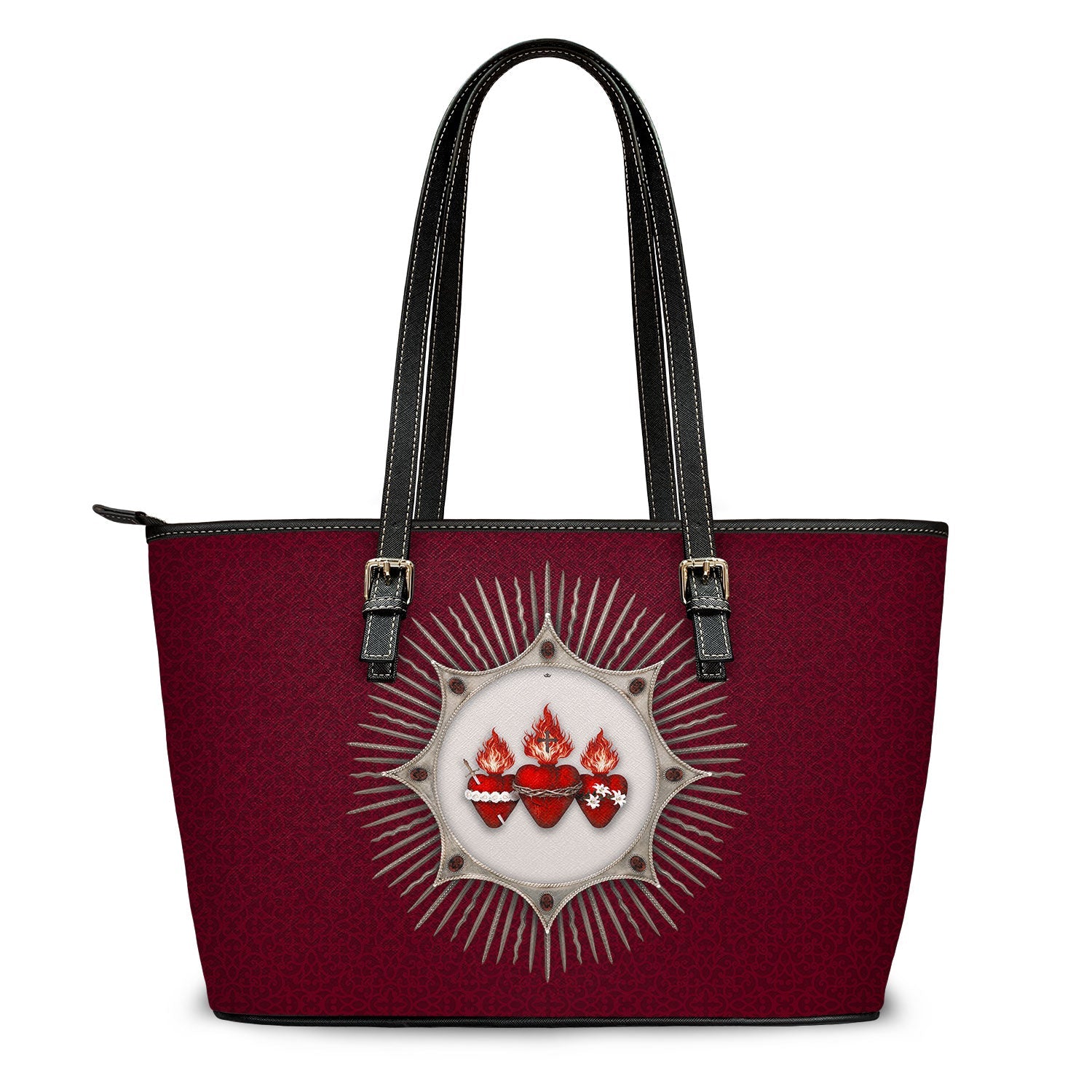 Holy Family Hearts Tote Bag (Radiant Diadem Cardinal Red) - Venxara