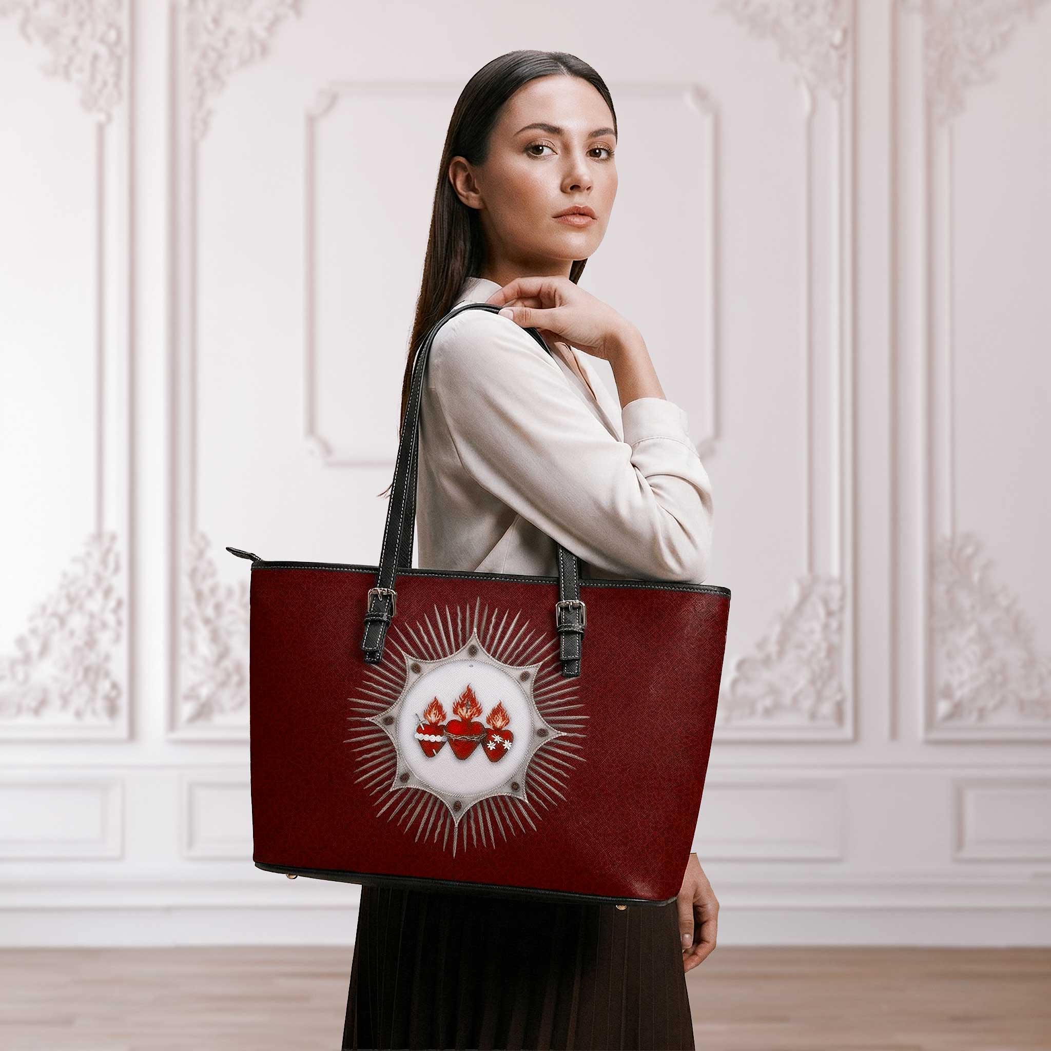 Holy Family Hearts Tote Bag (Radiant Diadem Cardinal Red) - Venxara