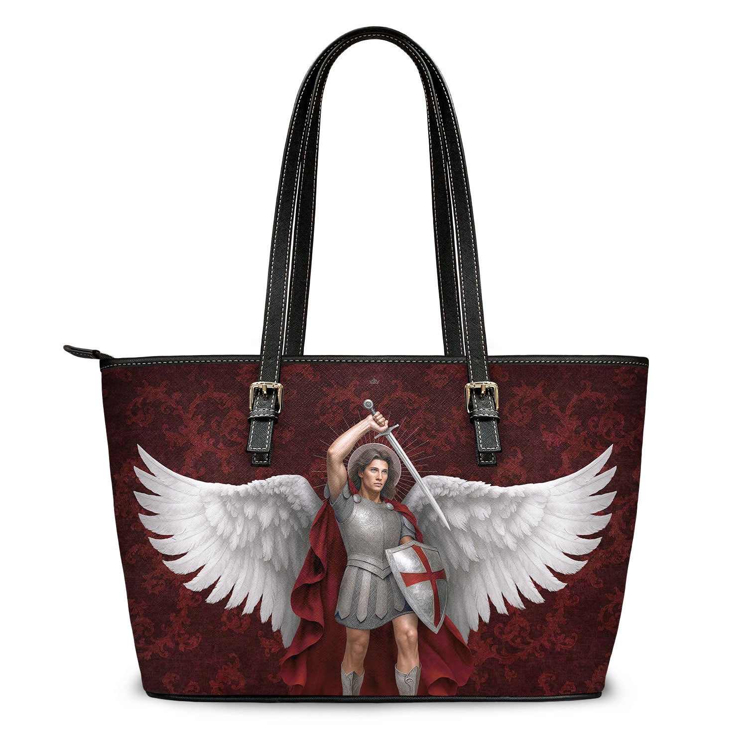 St. Michael the Archangel Tote Bag (Damask Garnet) - Venxara
