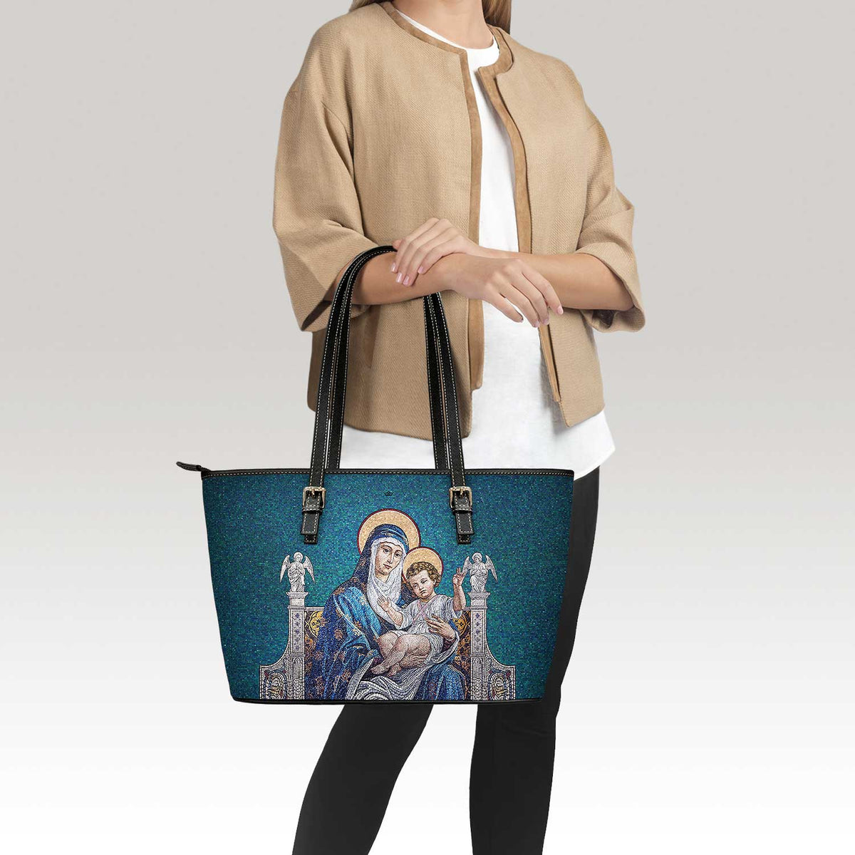 Mosaic Madonna and Child Tote Bag (Brilliant Blue) Copyright VENXARA