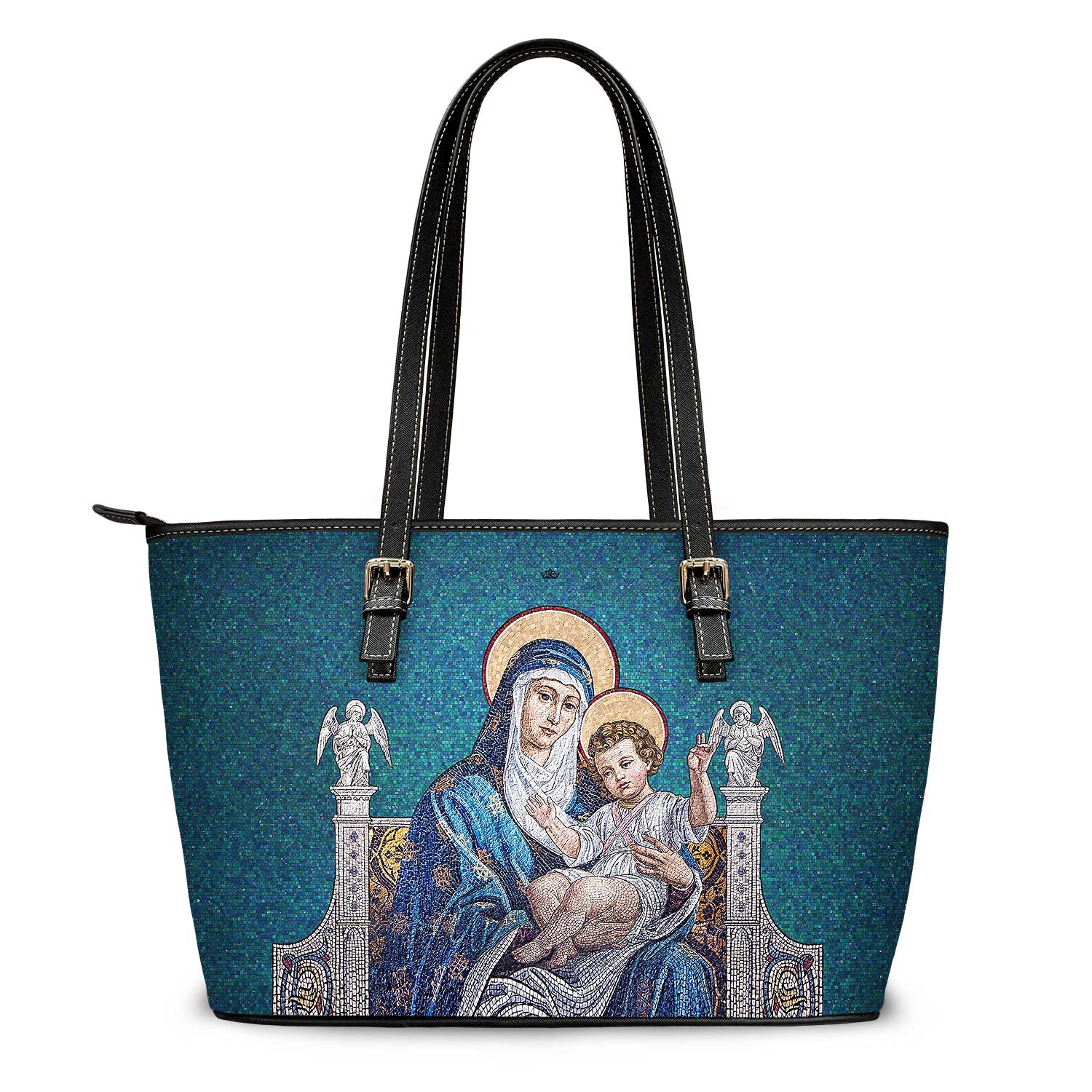 Mosaic Madonna and Child Tote Bag (Brilliant Blue)